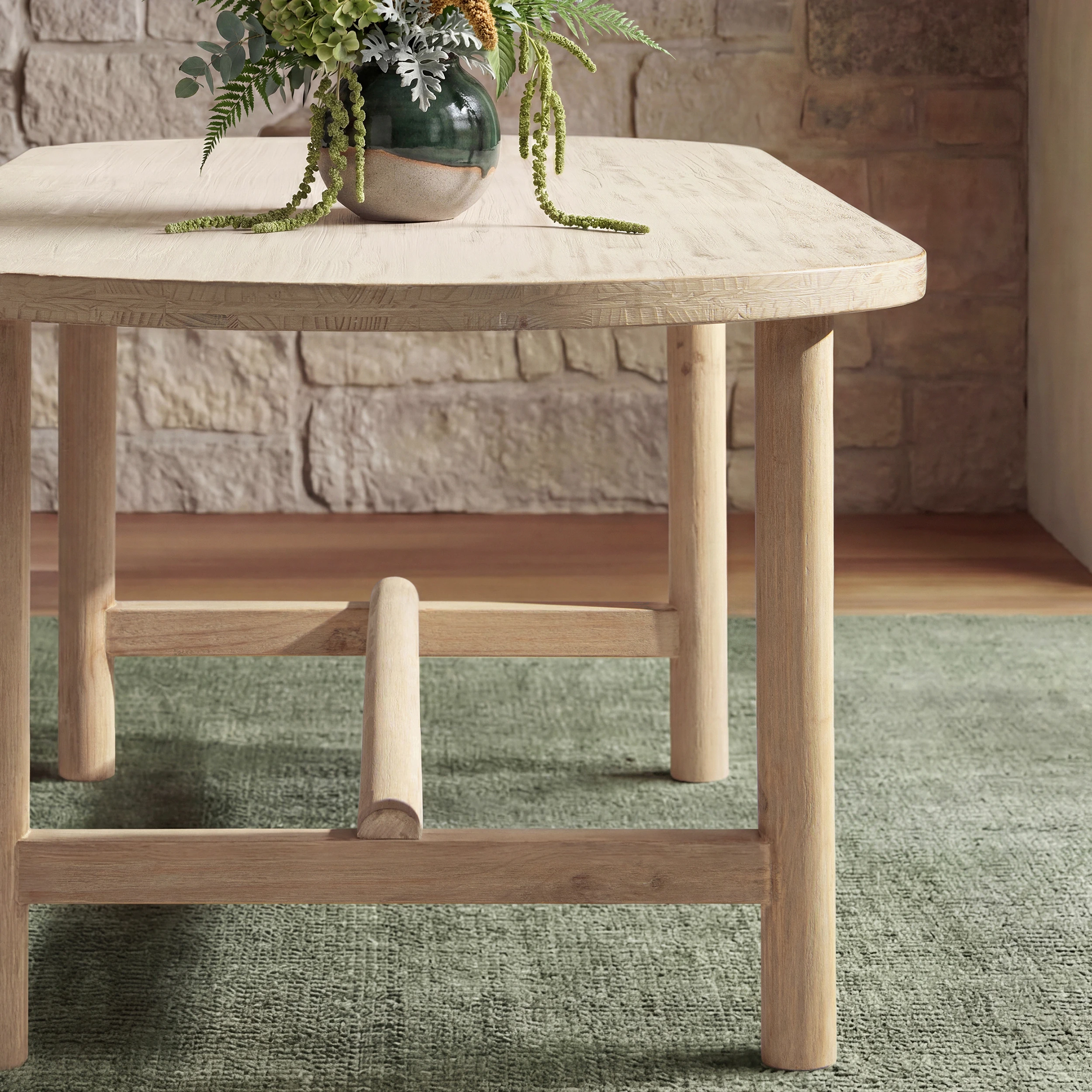 Milo 8-Seat Oval Reclaimed Pine Wood Dining Table, Light Natural Cerused