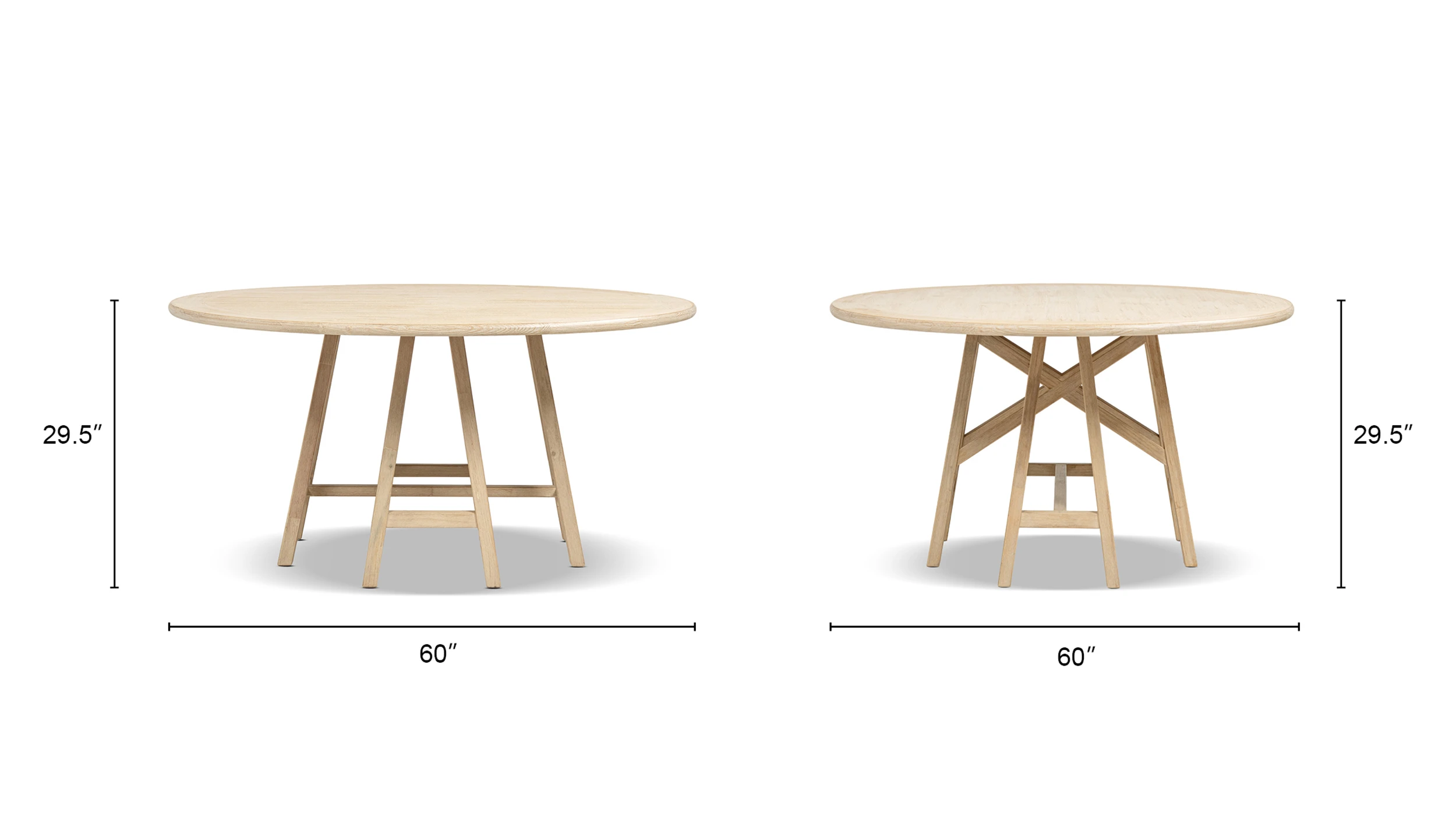 Holland Reclaimed Pine Wood Round Dining Table, Light Natural Cerused