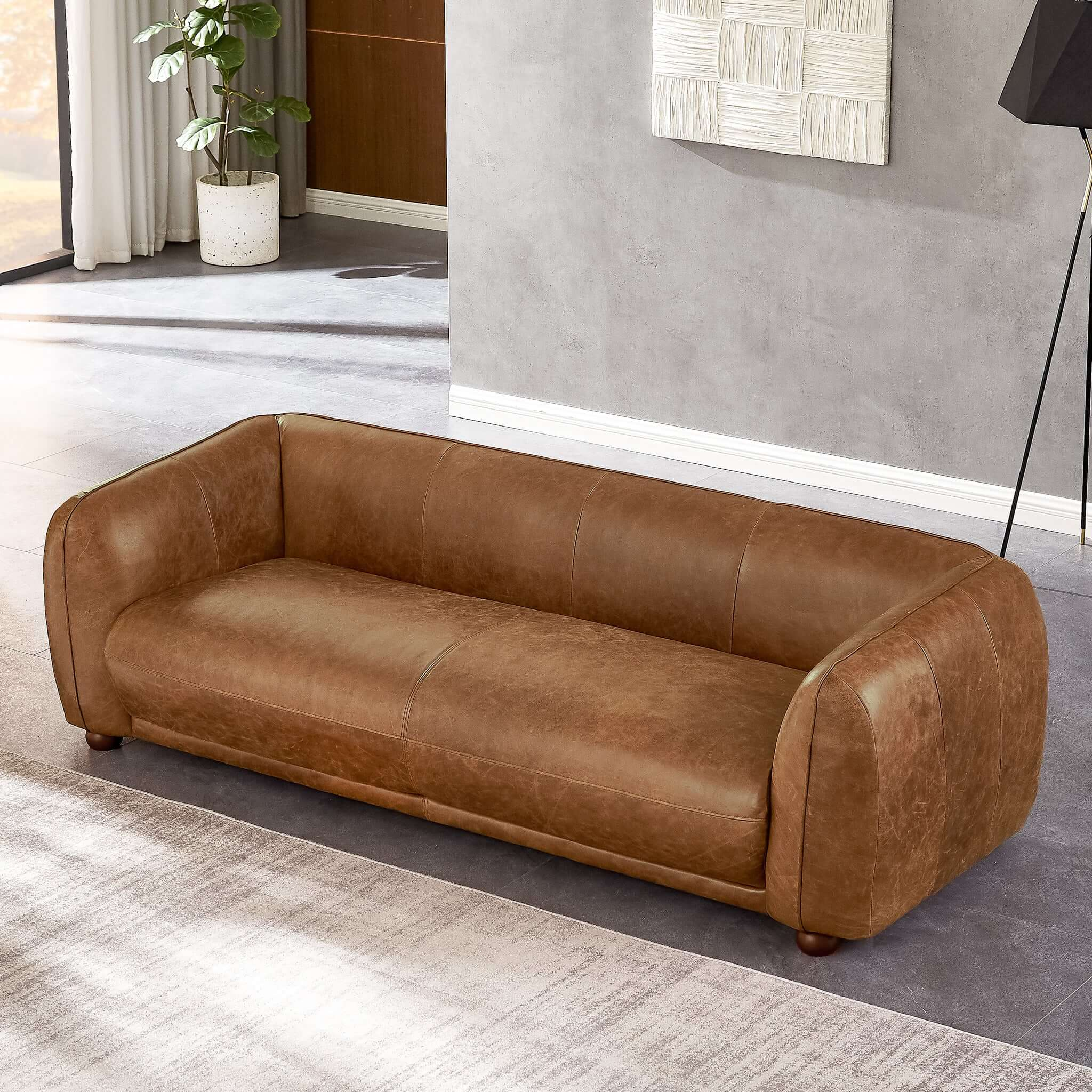 Emerson Low Profile Italian Leather Sofa, Brown