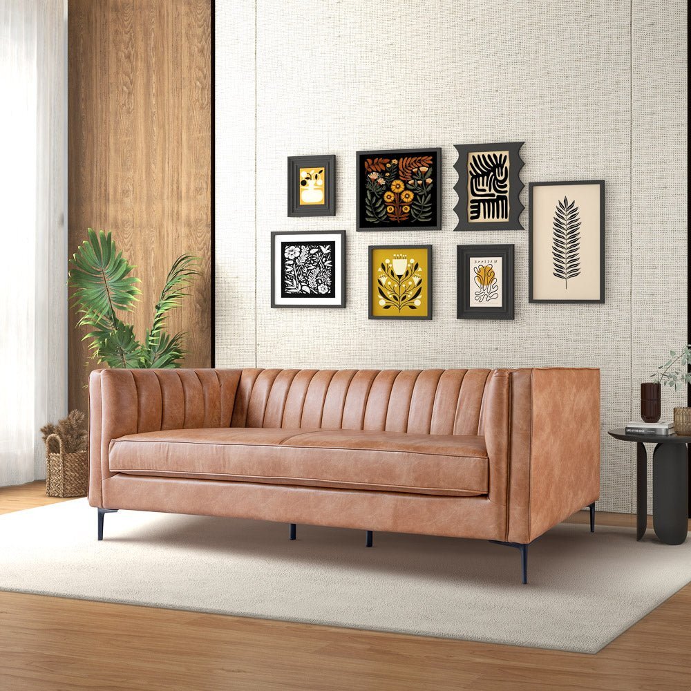 Dakota Faux Leather Tuxedo Arm Sofa with Channel Tufting