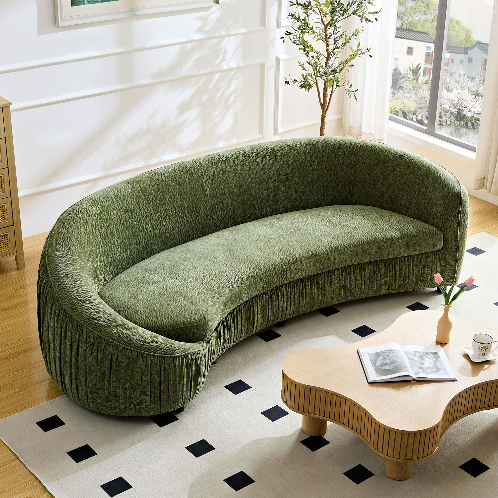 Atticus Modern Curved Sofa, Green
