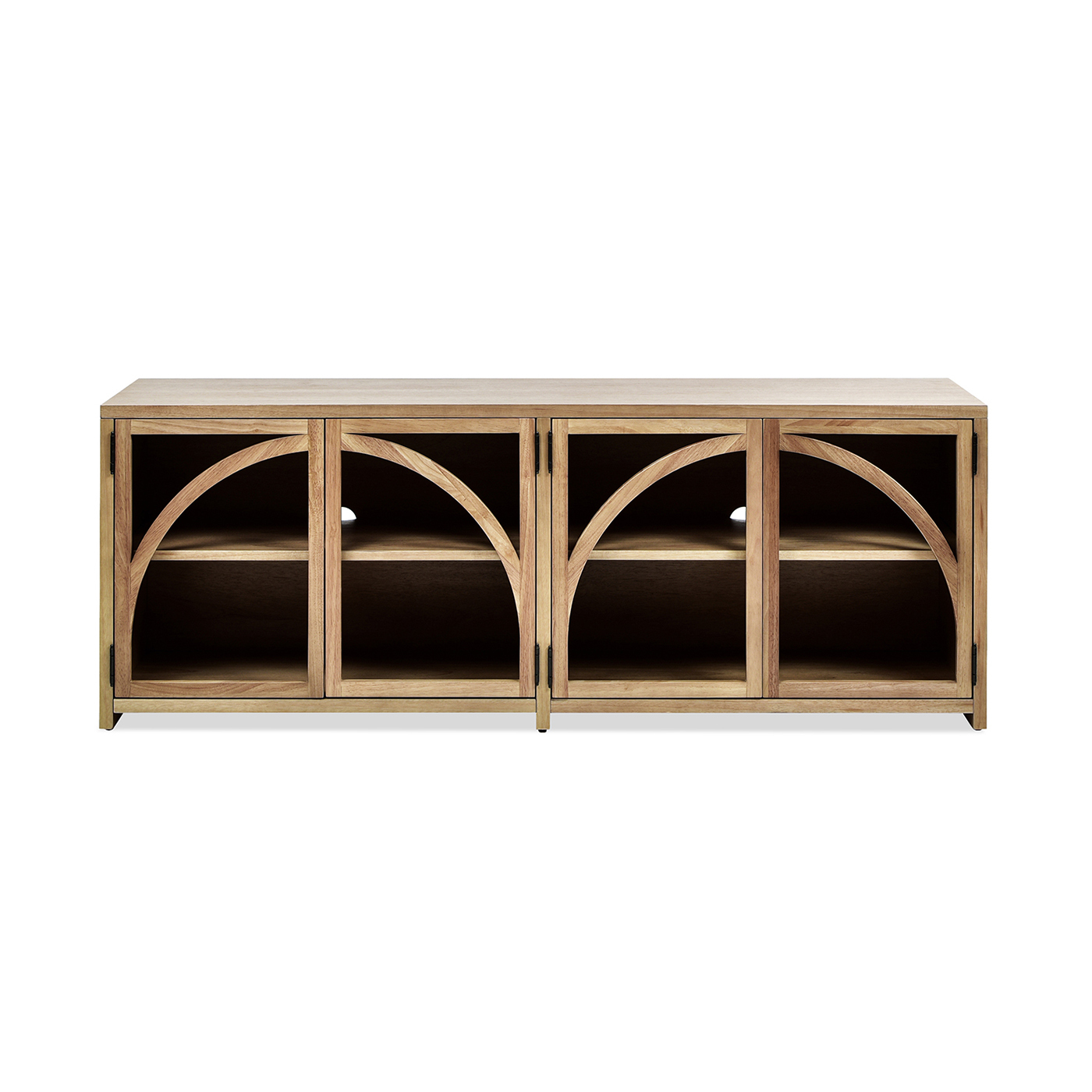 Oliver Arched Front Open Shelf TV Stand Media Cabinet, Natural Brown