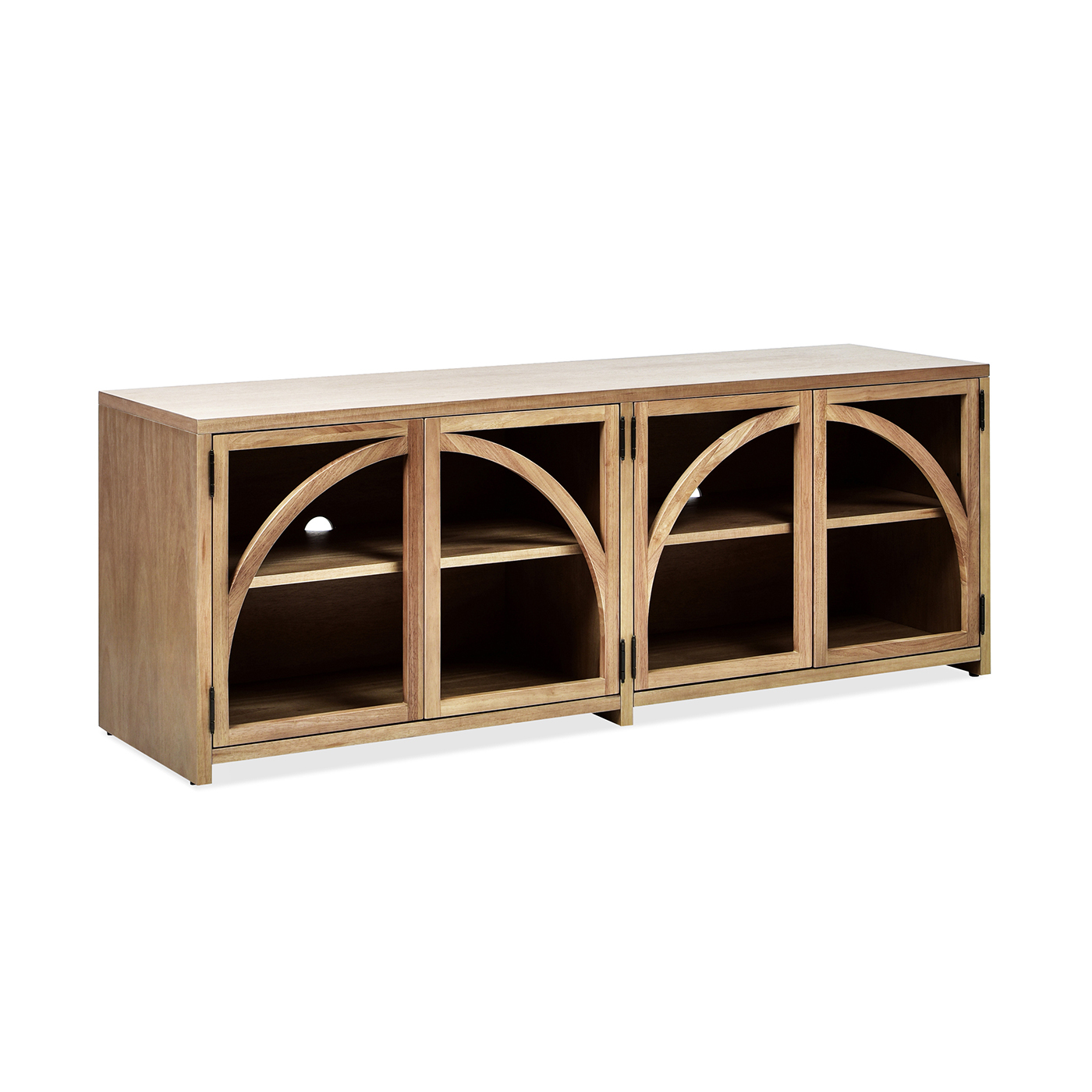 Oliver Arched Front Open Shelf TV Stand Media Cabinet, Natural Brown