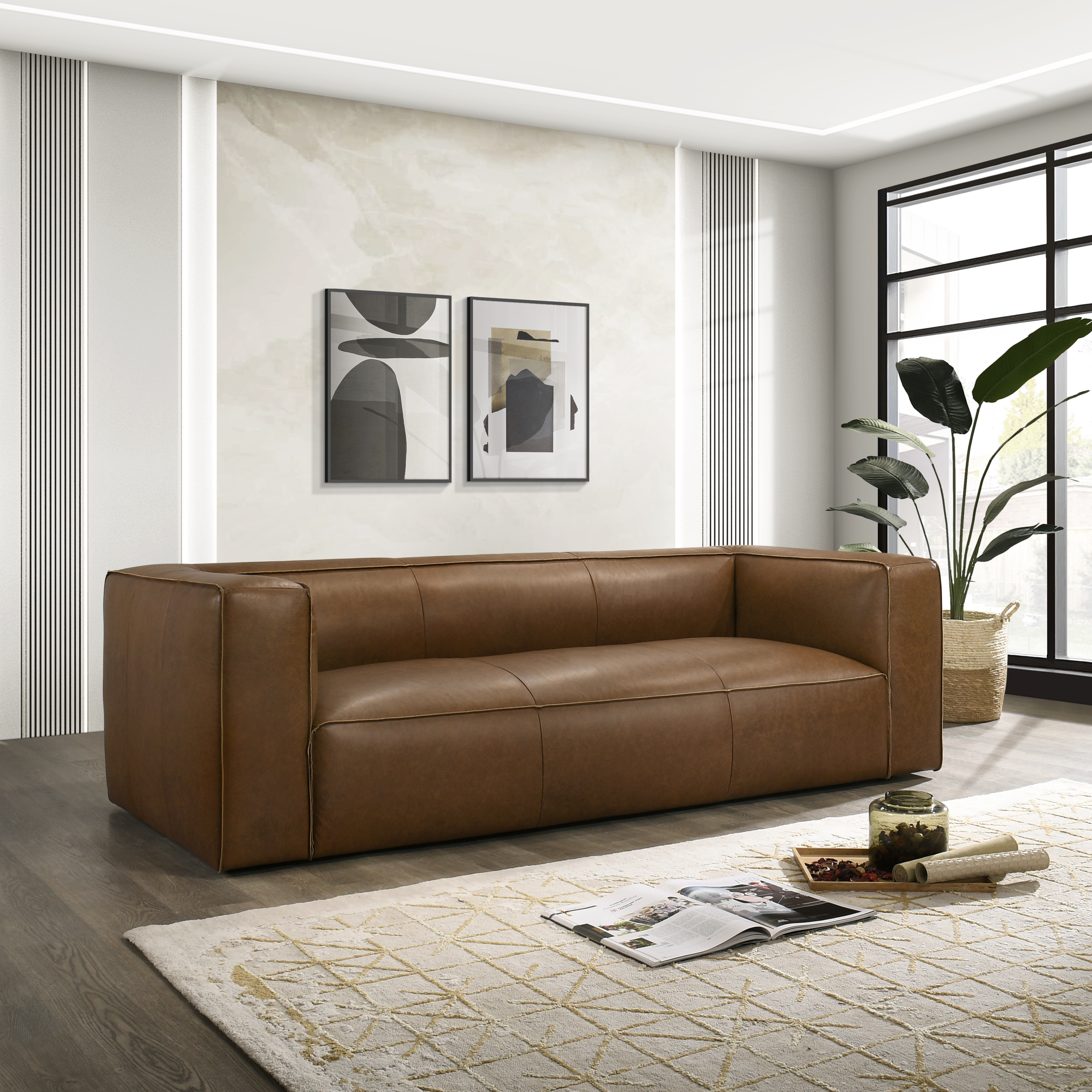 Sedona 92.5 Genuine Leather Sofa,  Saddle Tan