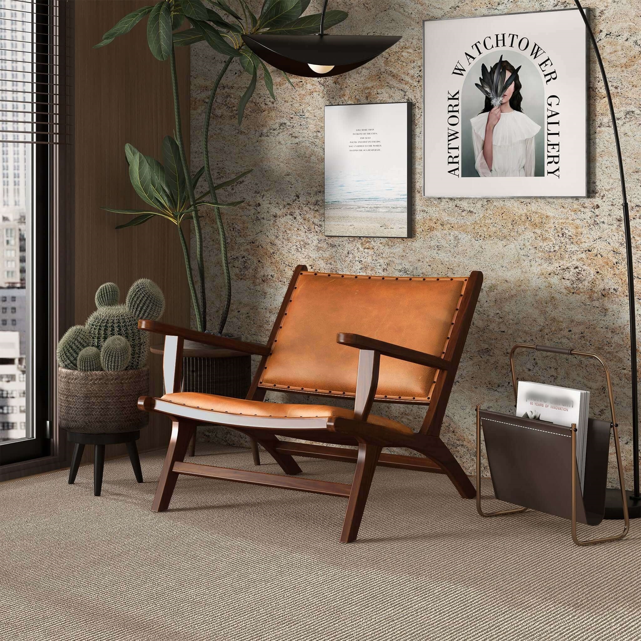 Merrin Genuine Leather Lounge Chair with Eucalyptus Wood Frame
