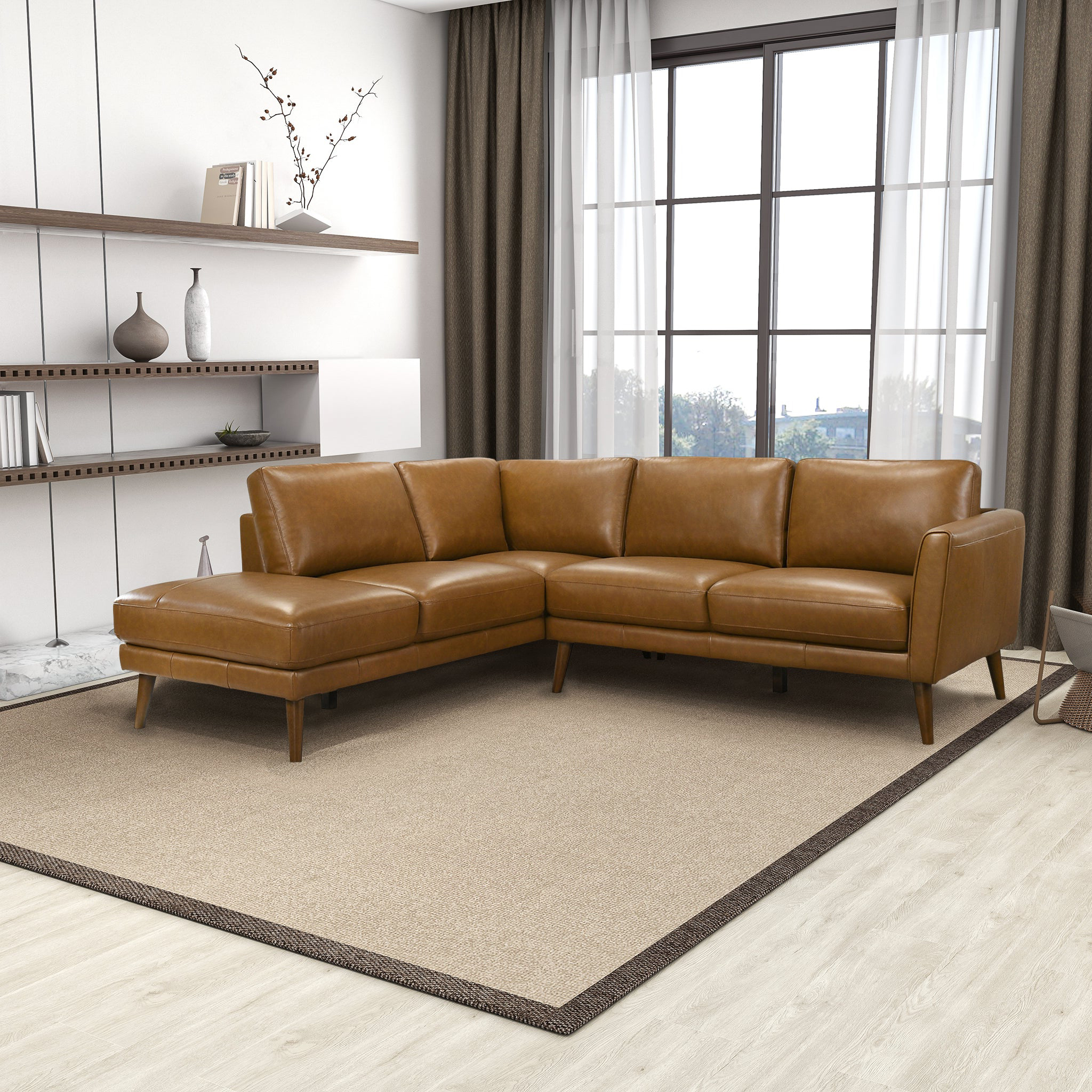 Allante Genuine Leather Left-Facing Sectional Sofa with Square Arms