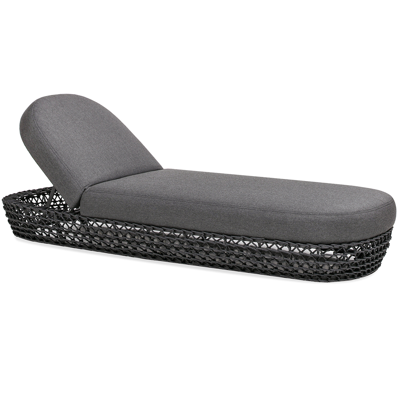 Willow Sunbrella Upholstered Woven Patio Lounger, Graphite Gray-Black