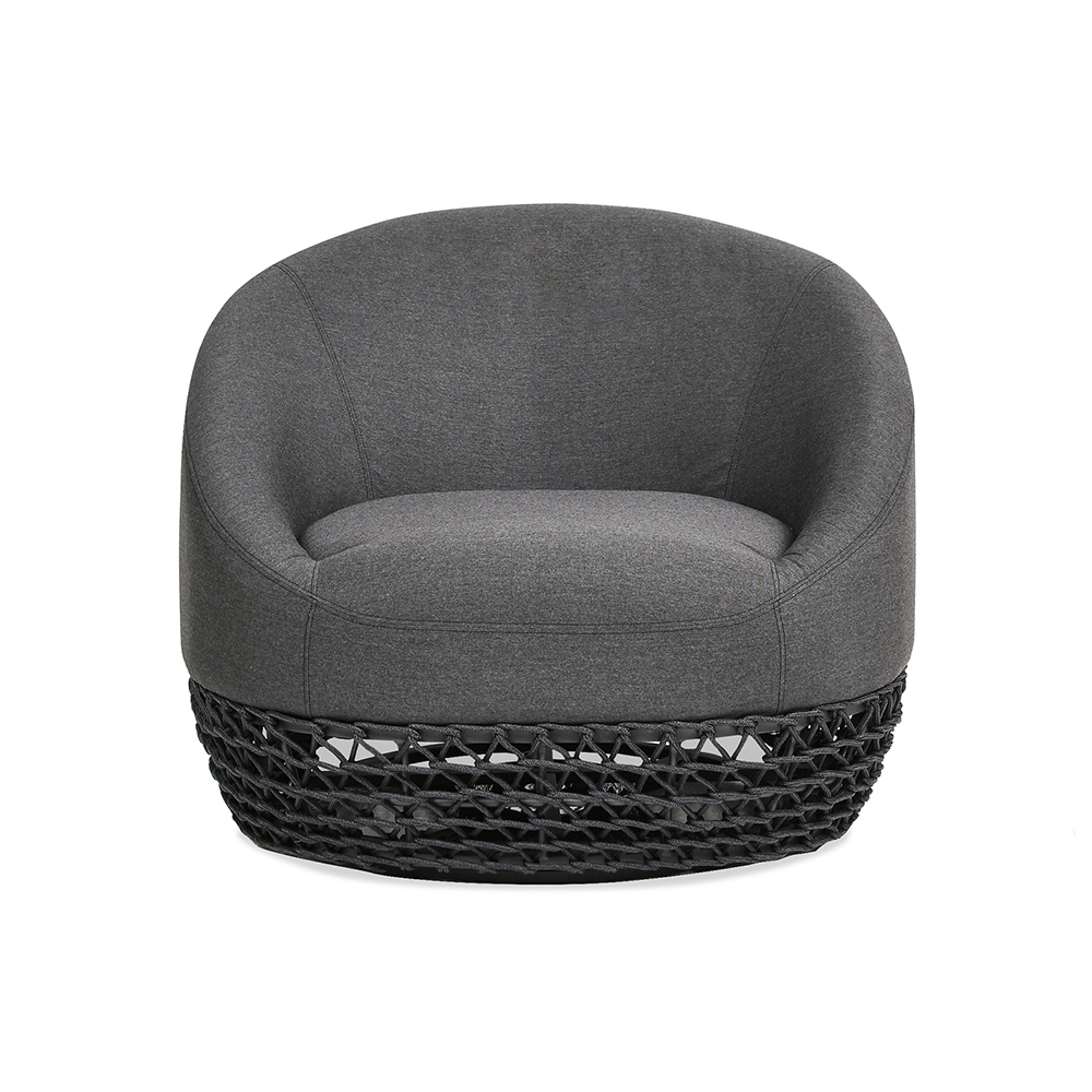 Willow Upholstered Woven Patio Deep Seating Armchair, Graphite Gray-Black