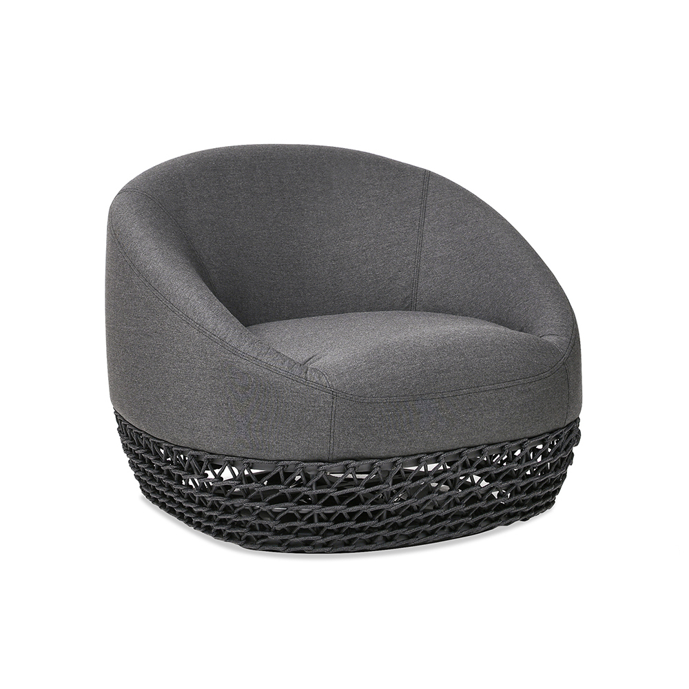Willow Upholstered Woven Patio Deep Seating Armchair, Graphite Gray-Black