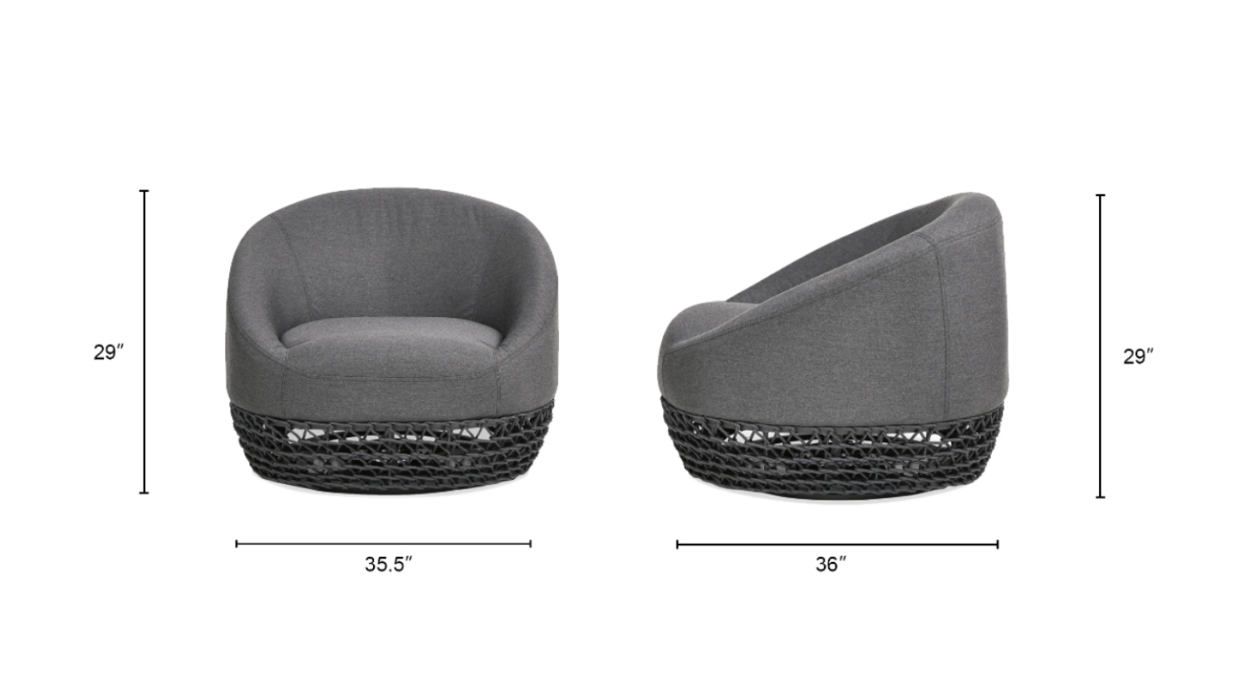 Willow Upholstered Woven Patio Deep Seating Armchair, Graphite Gray-Black