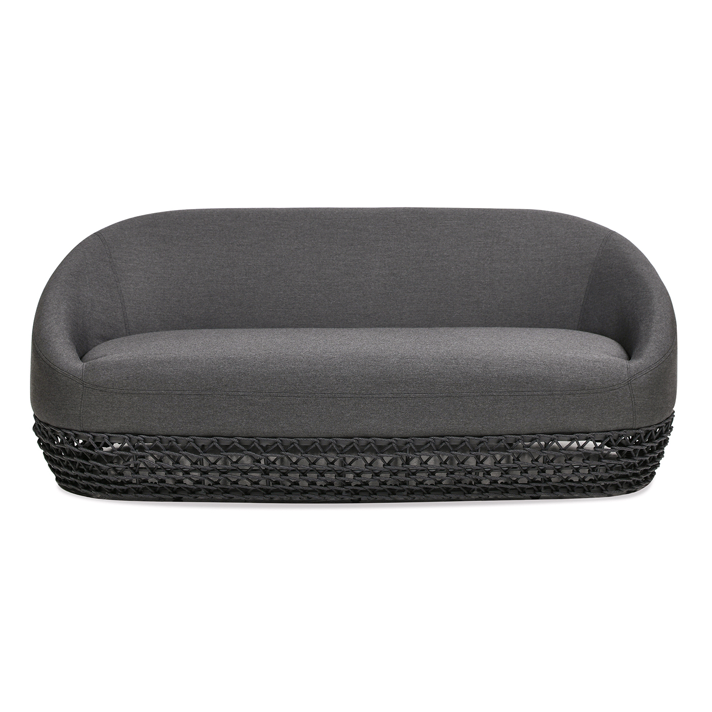 Willow Upholstered Woven Patio Deep Seating Sofa, Graphite Gray-Black