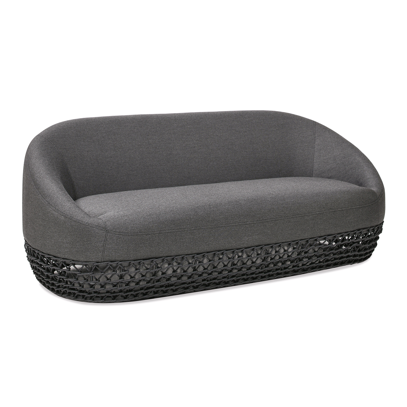 Willow Upholstered Woven Patio Deep Seating Sofa, Graphite Gray-Black