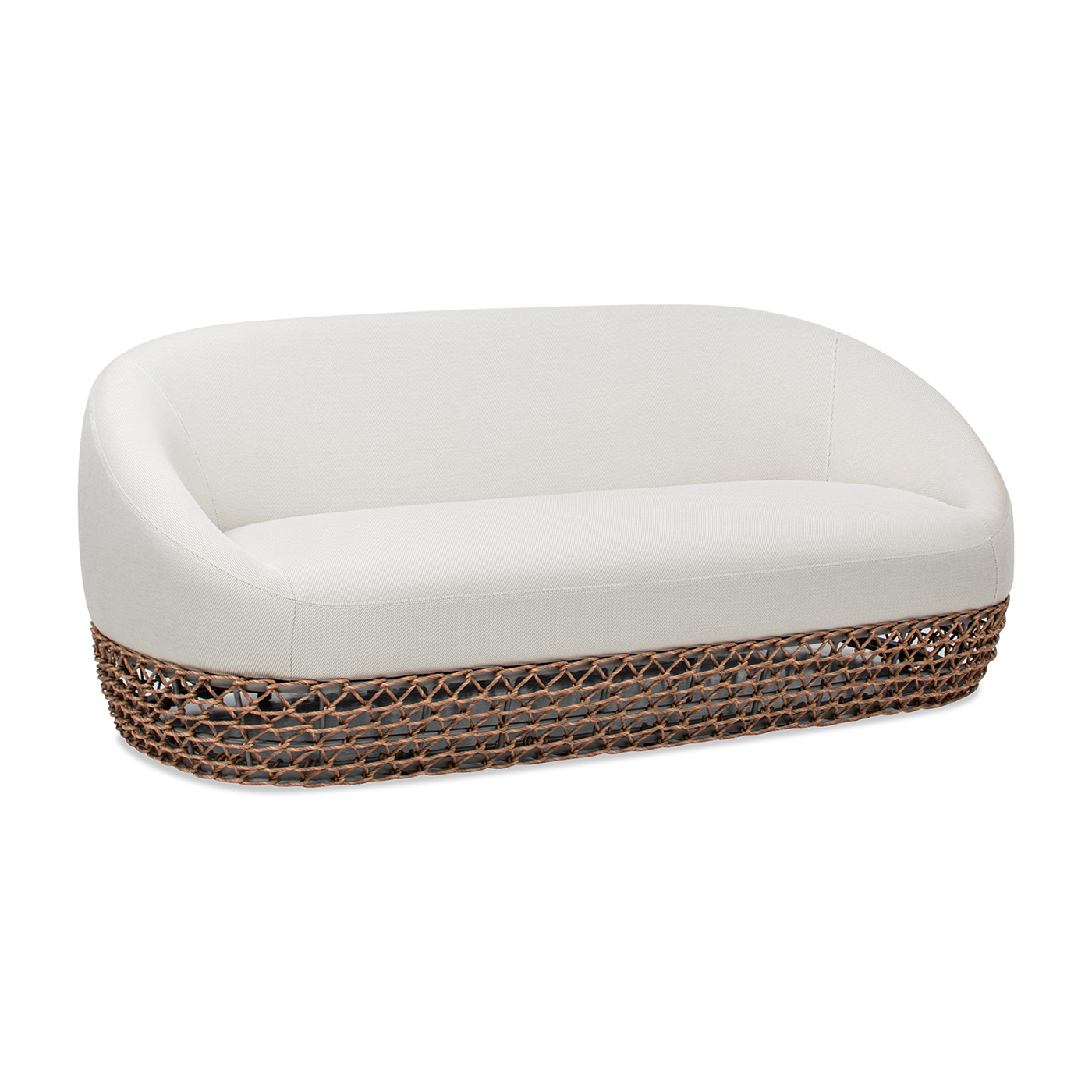 Willow Upholstered Woven Patio Deep Seating Sofa, Golden Brown Wicker Frame, Wheat Beige