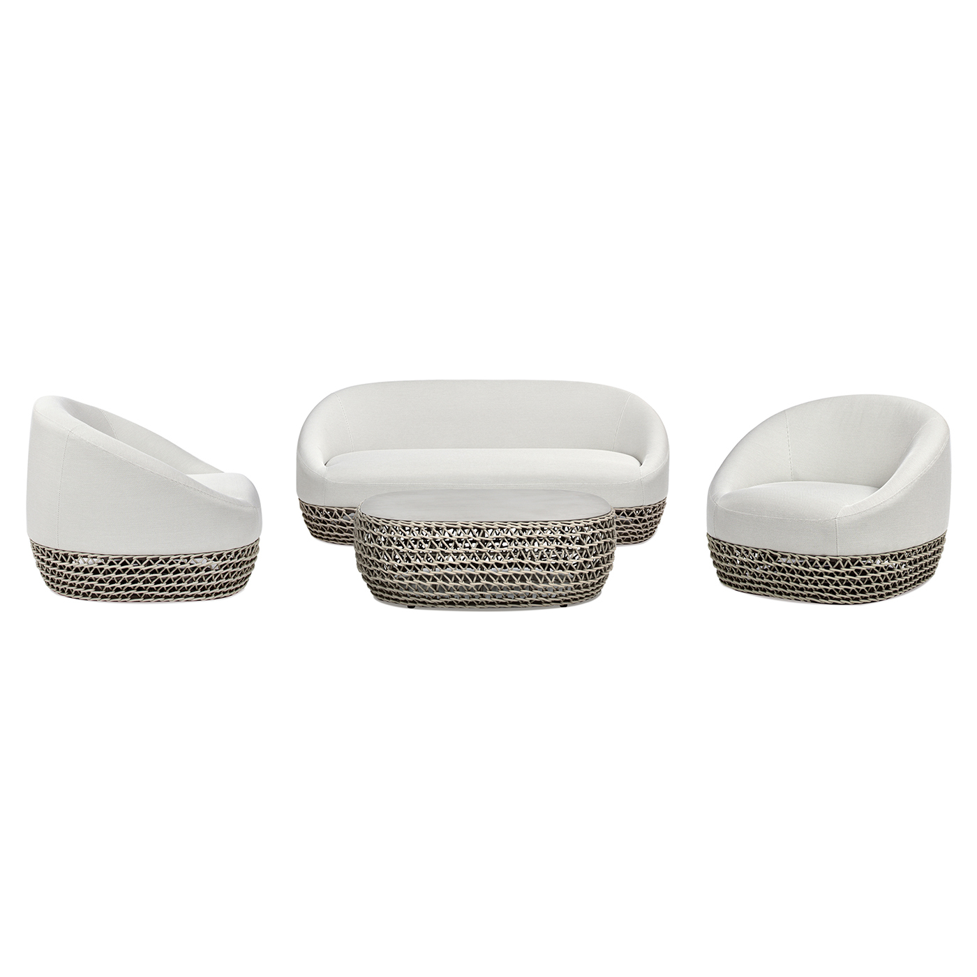 Willow Upholstered Woven Patio Deep Seating Conversation Set, Wheat Beige