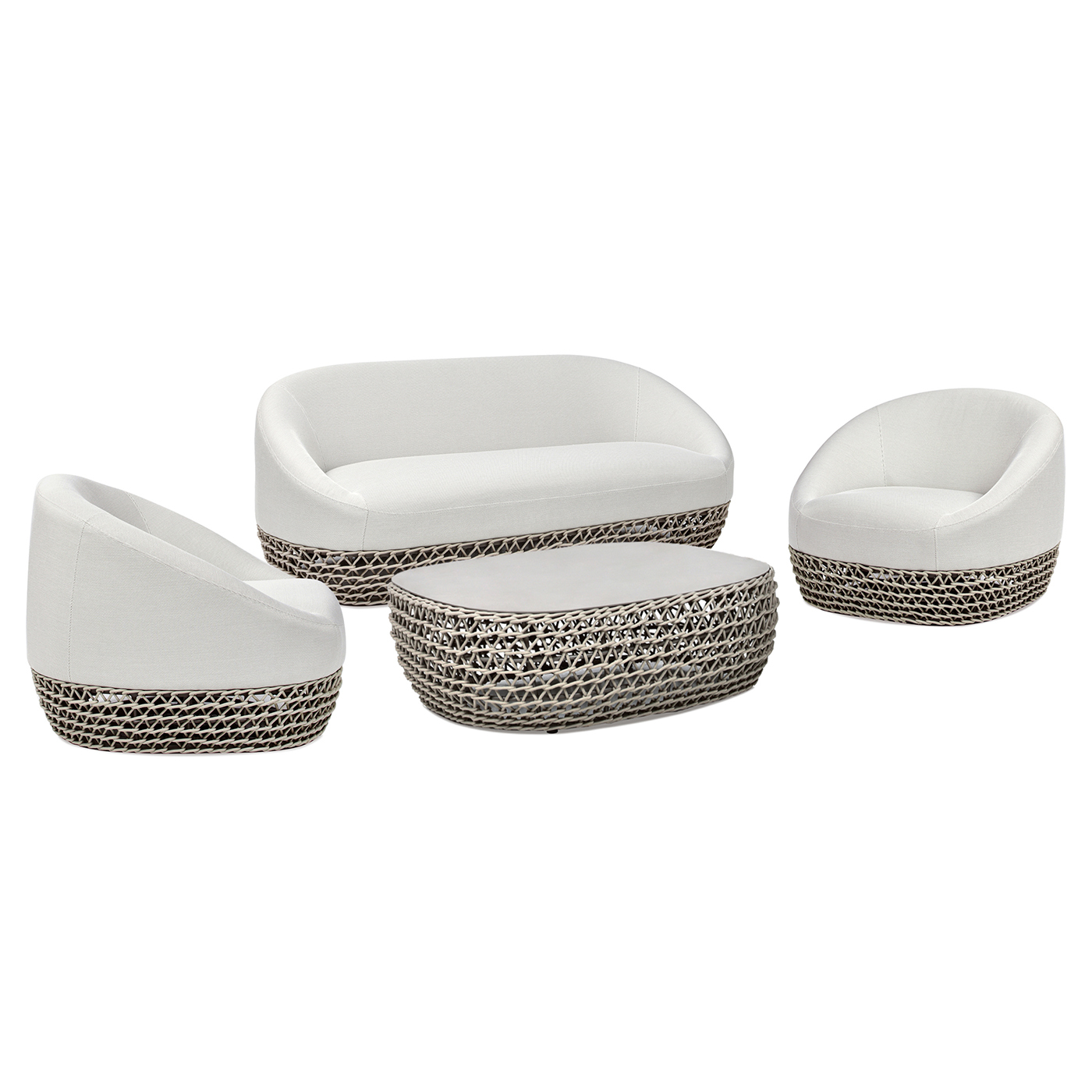 Willow Upholstered Woven Patio Deep Seating Conversation Set, Wheat Beige
