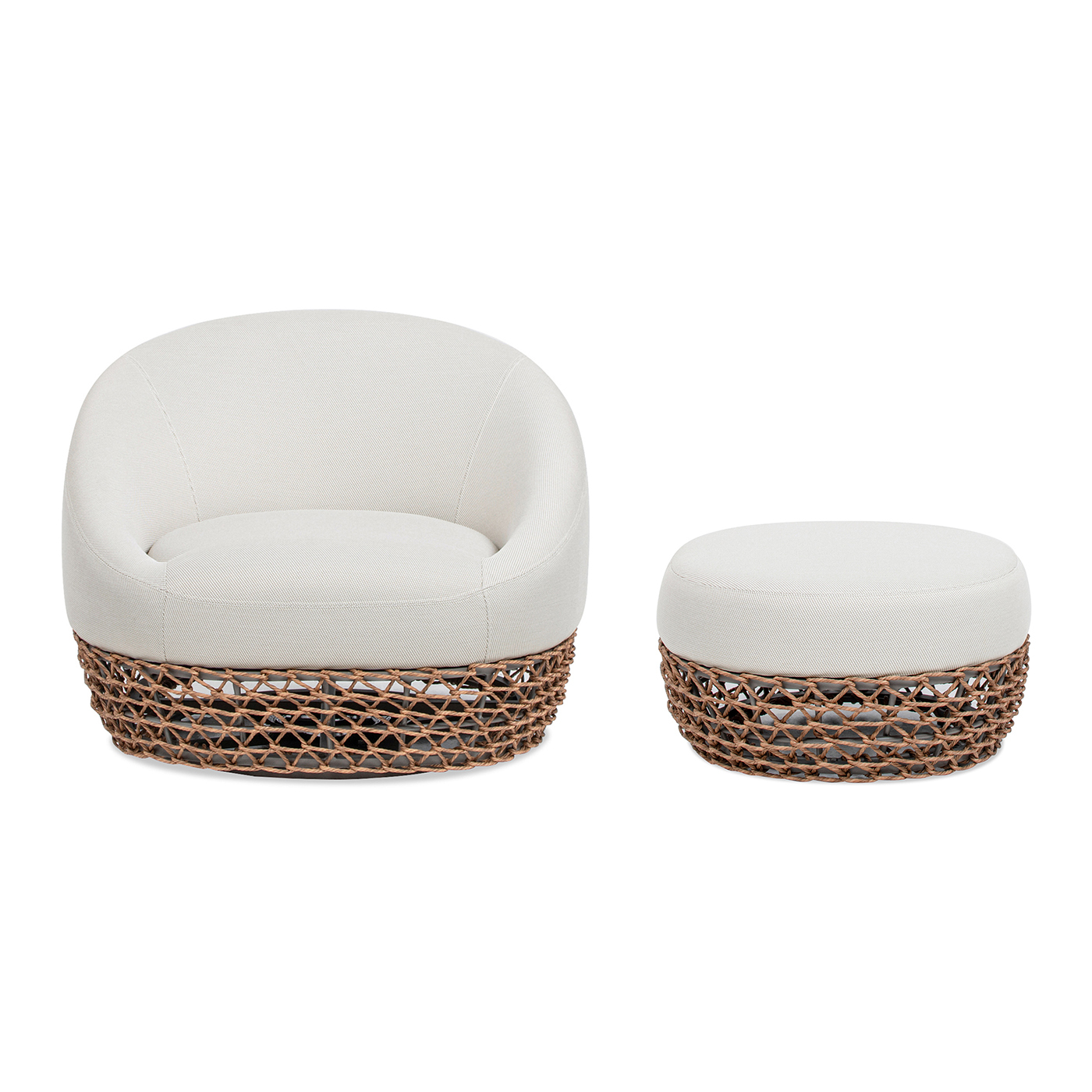 Willow Upholstered Woven Patio Armchair Set with Ottoman, Wheat Beige