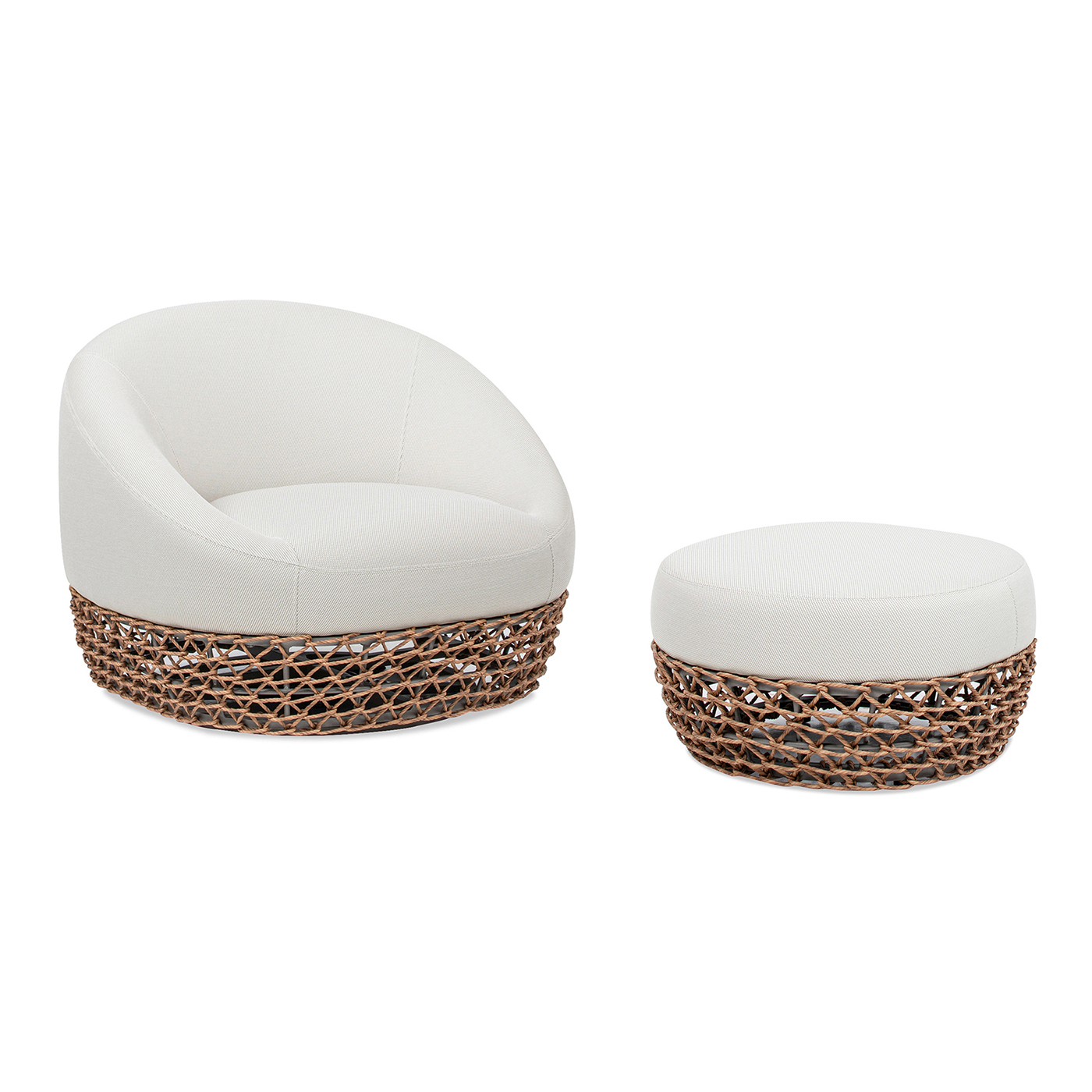 Willow Upholstered Woven Patio Armchair Set with Ottoman, Wheat Beige