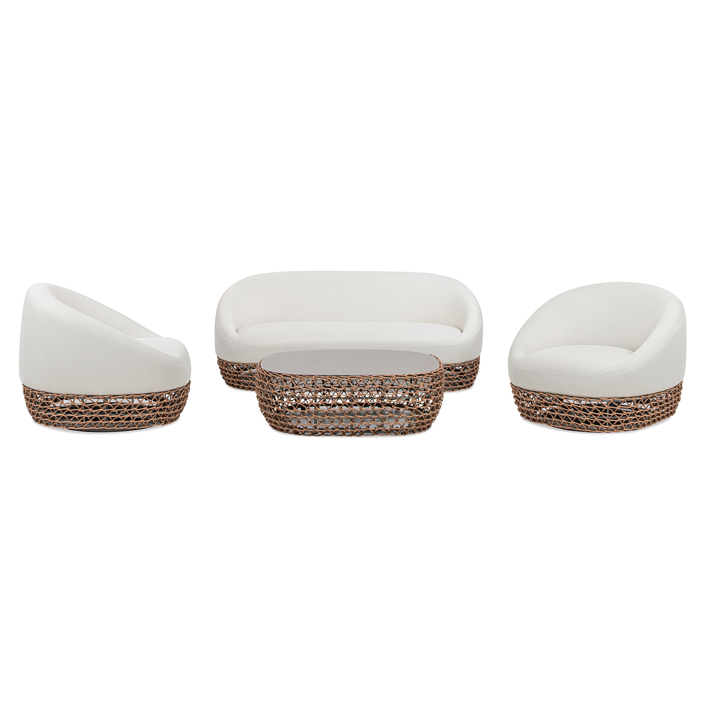 Willow Upholstered Woven Patio Deep Seating Conversation Set, Wheat Beige