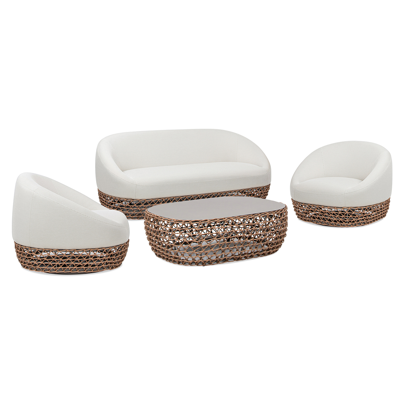 Willow Upholstered Woven Patio Deep Seating Conversation Set, Wheat Beige