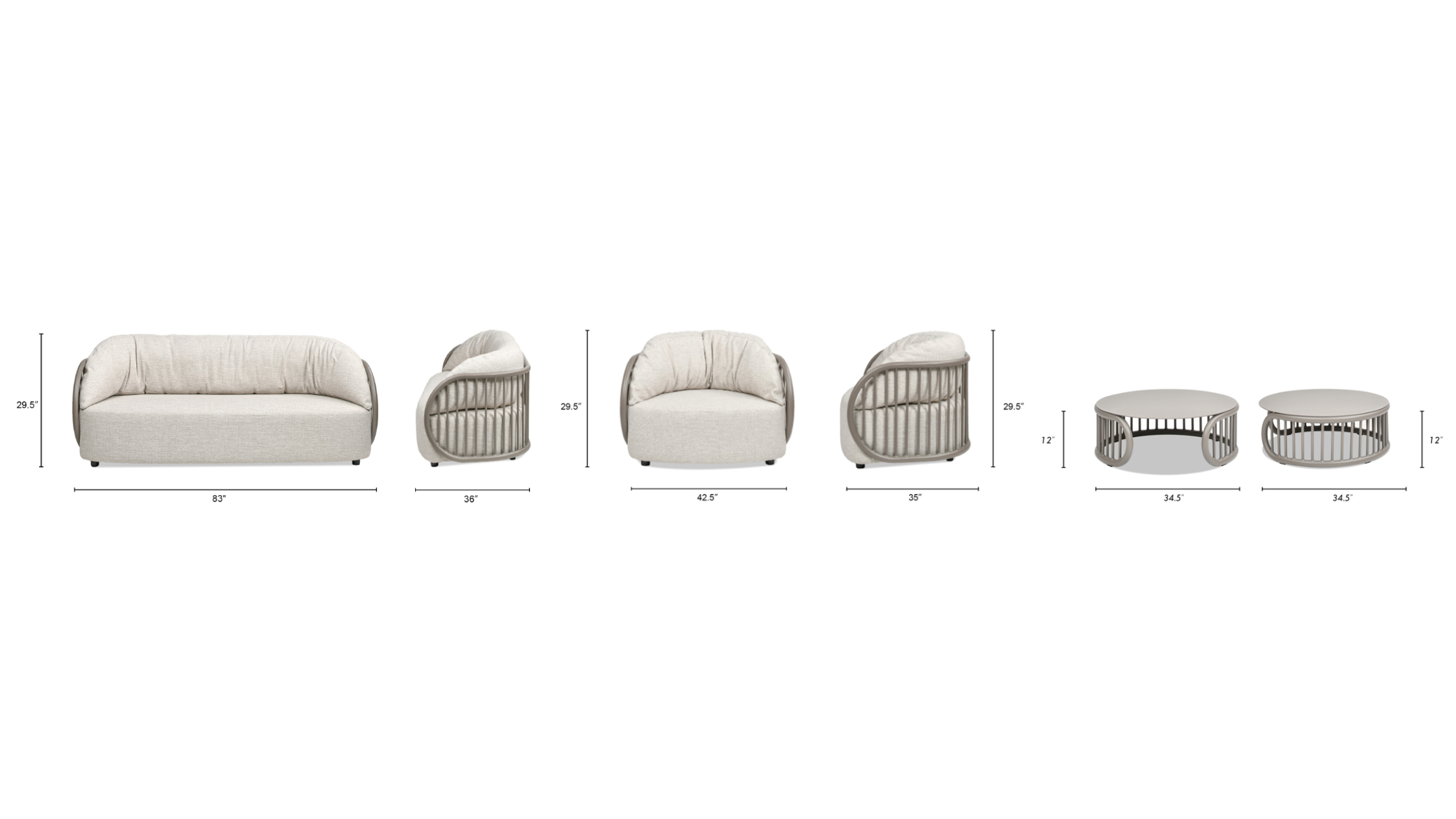 Harper 4pc Barrel Upholstered Patio Deep Seating Conversation Set, Oat Beige