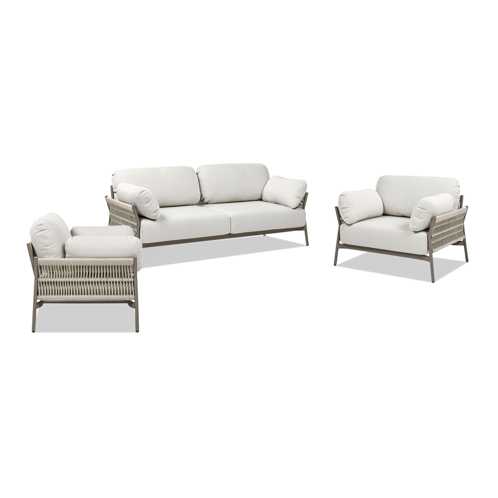 Jasper 3pc Upholstered Patio Deep Seating Conversation Set, Wheat Beige
