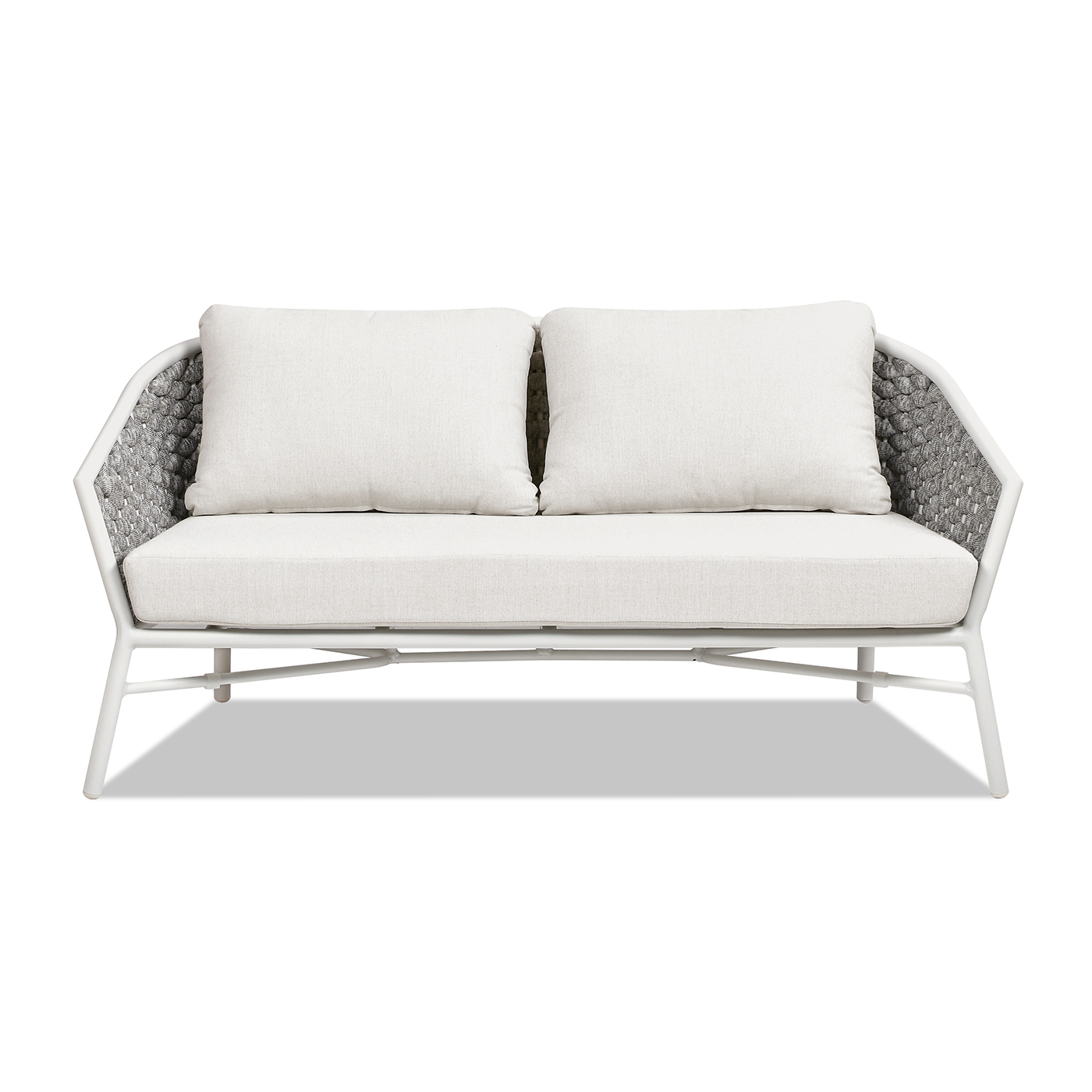 Rowan Rope Barrel Back Patio Conversation Loveseat Sofa, Optic White
