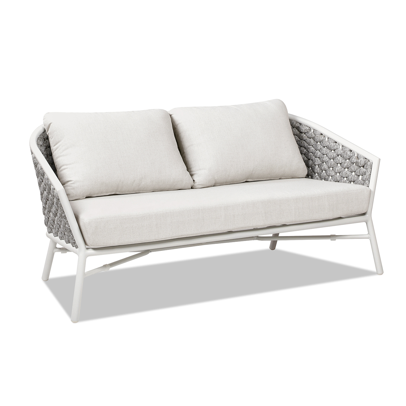 Rowan Rope Barrel Back Patio Conversation Loveseat Sofa, Optic White