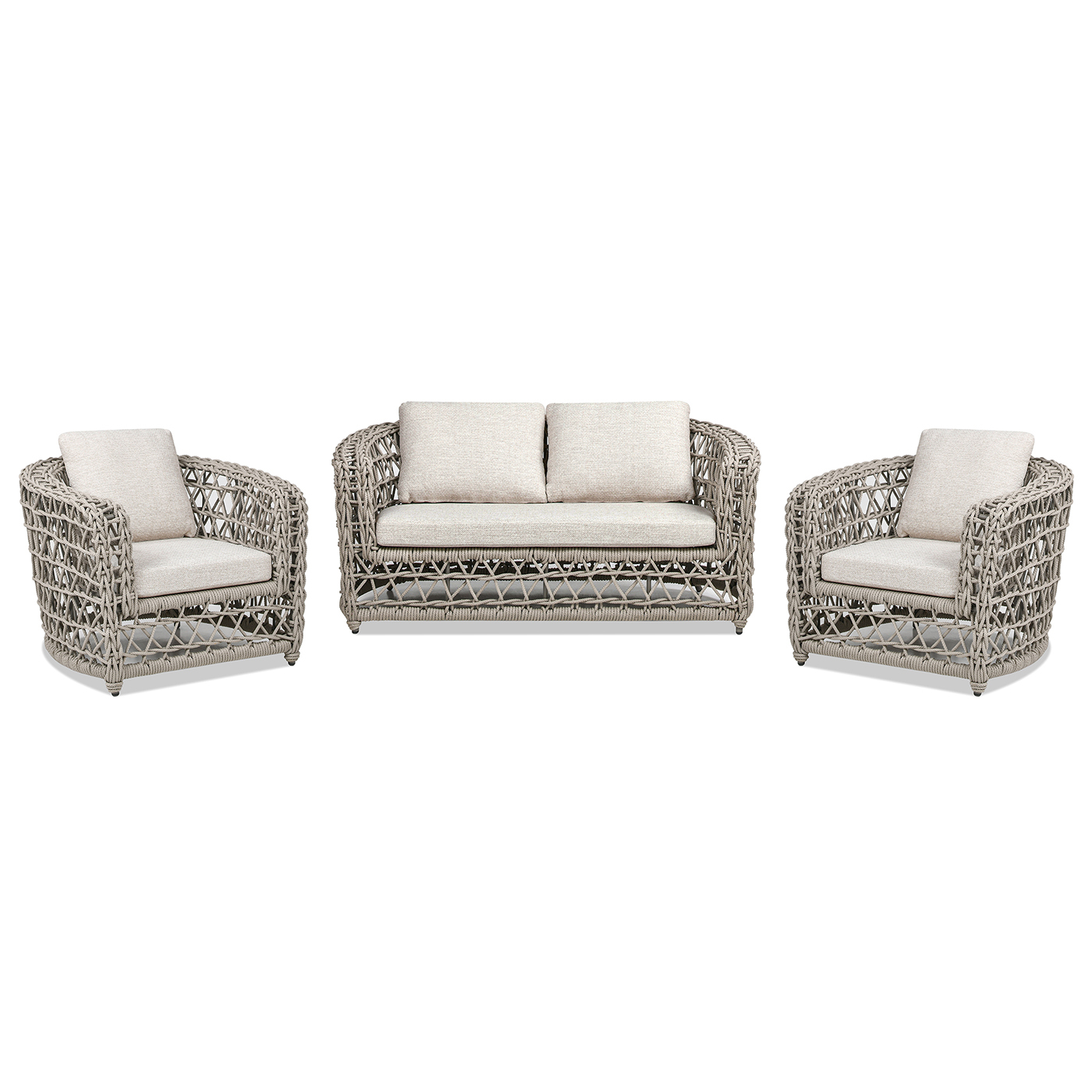 Everly 3pc Woven Frame Barrel Deep Seating Patio Conversation Set, Oat Beige