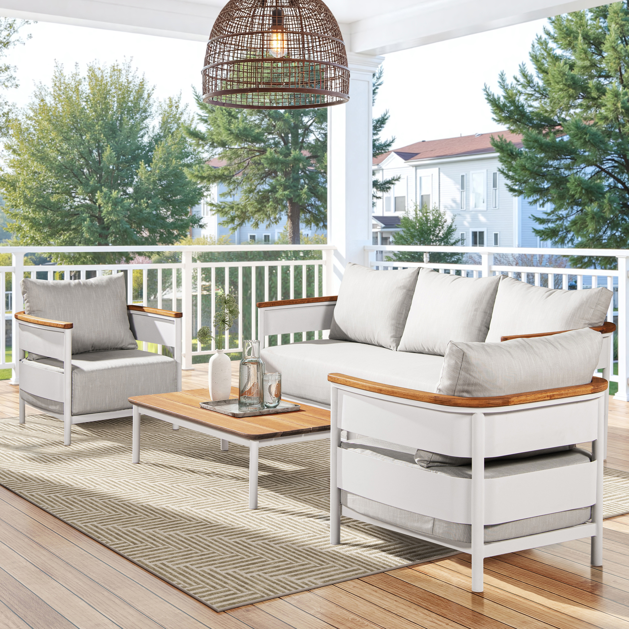 Calarono 2pc Teak & Aluminium Outdoor Sofa and Coffee Table Patio Set