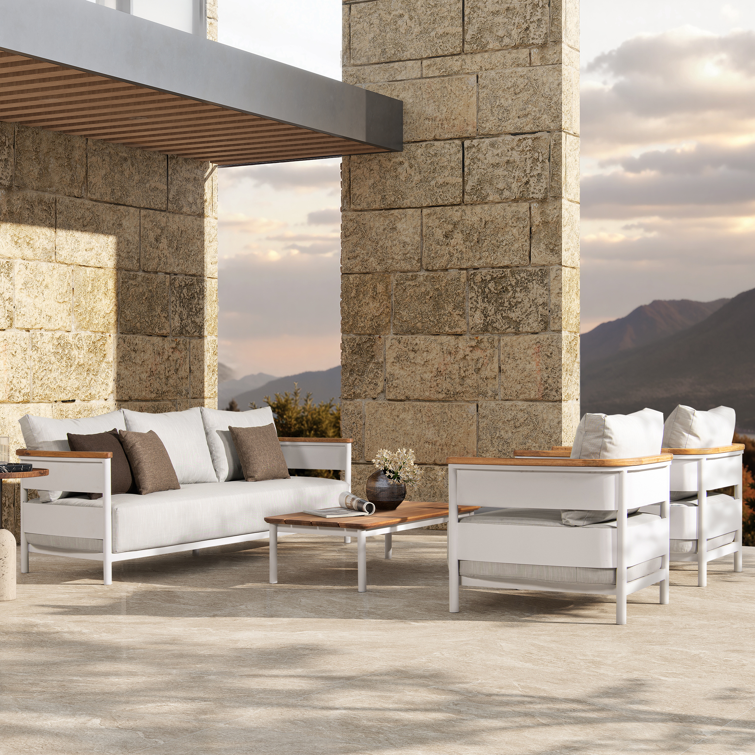 Calarono 2pc Teak & Aluminium Outdoor Sofa and Coffee Table Patio Set