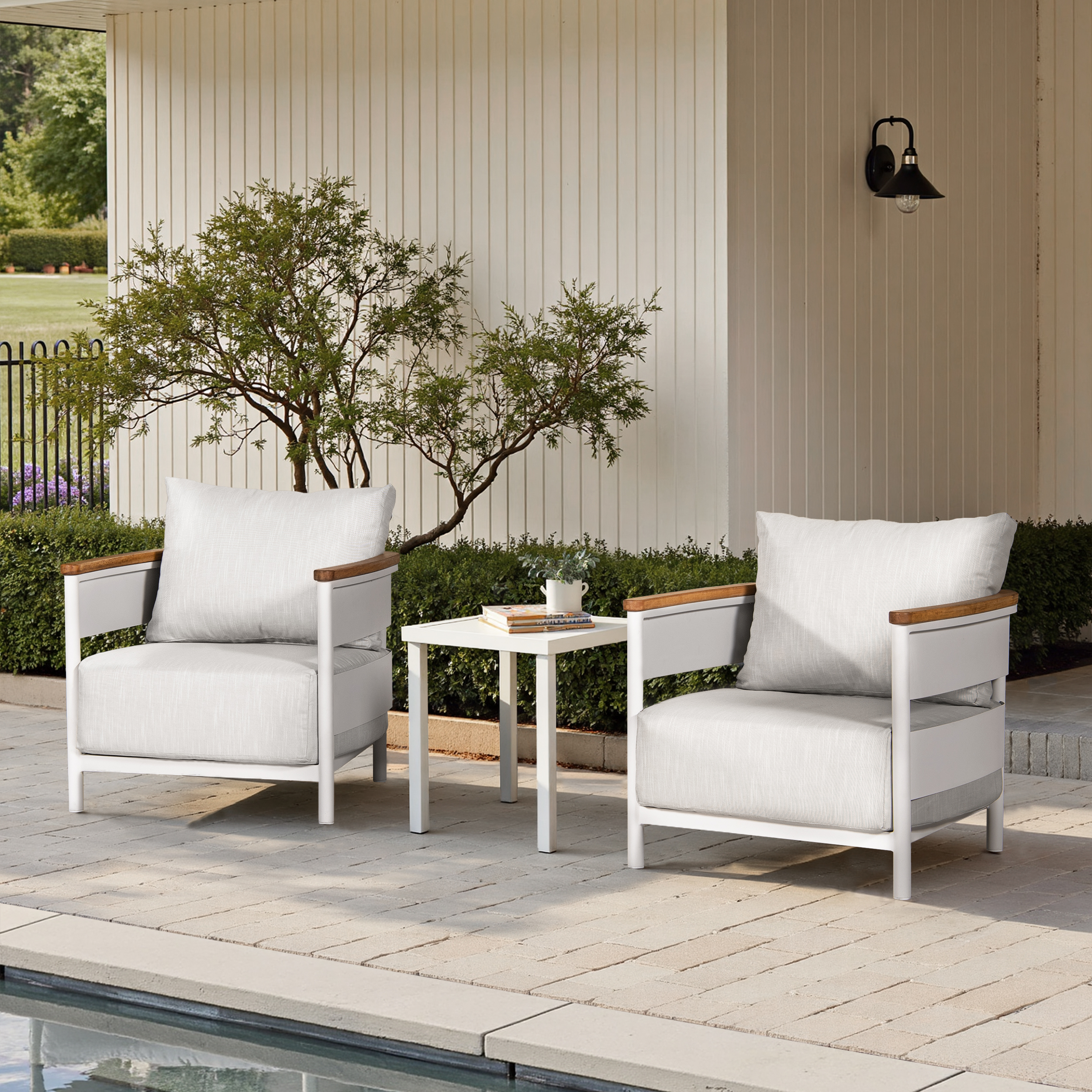Rhodes Upholstered Teak & Aluminum Patio Arm Chair