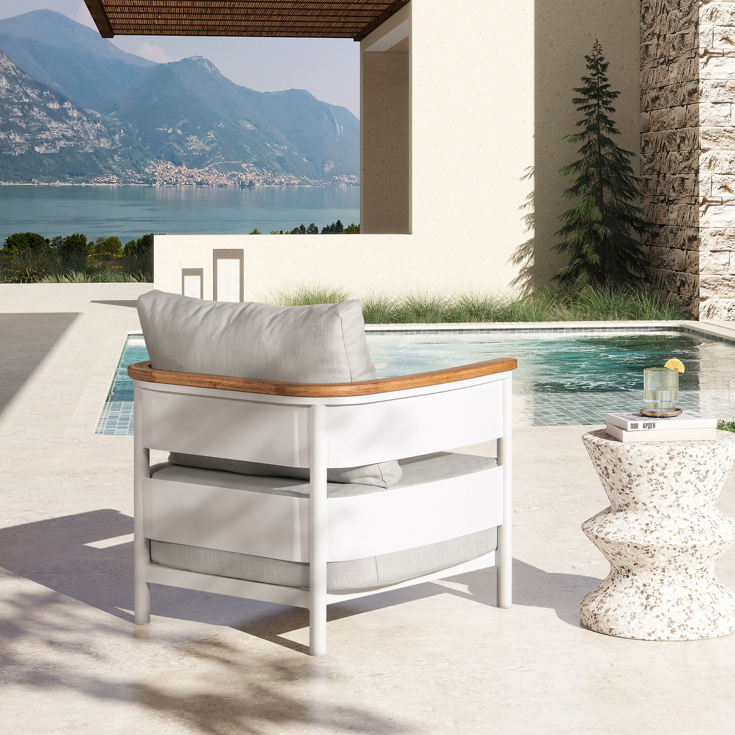 Rhodes Upholstered Teak & Aluminum Patio Arm Chair