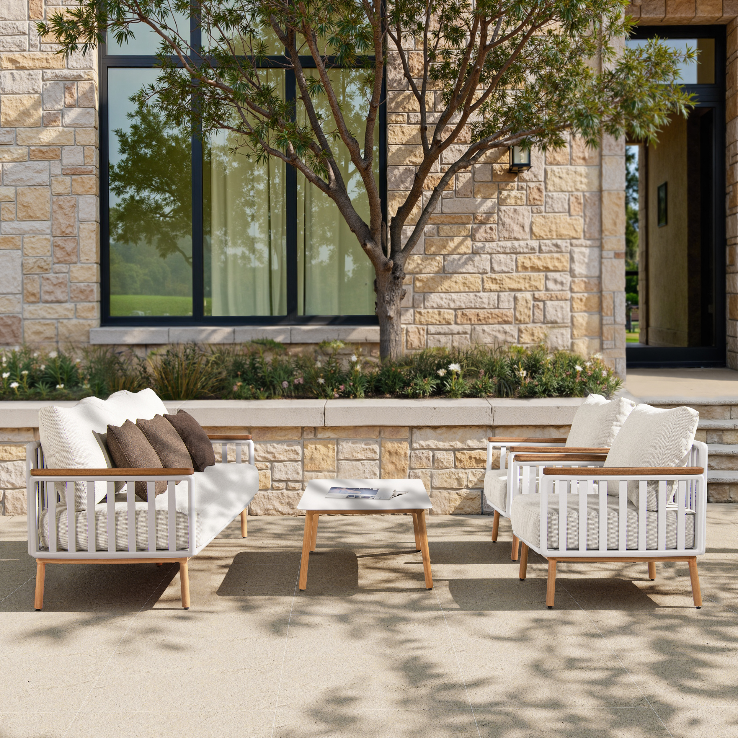 Calarono 2pc Teak & Aluminium Outdoor Sofa and Coffee Table Patio Set