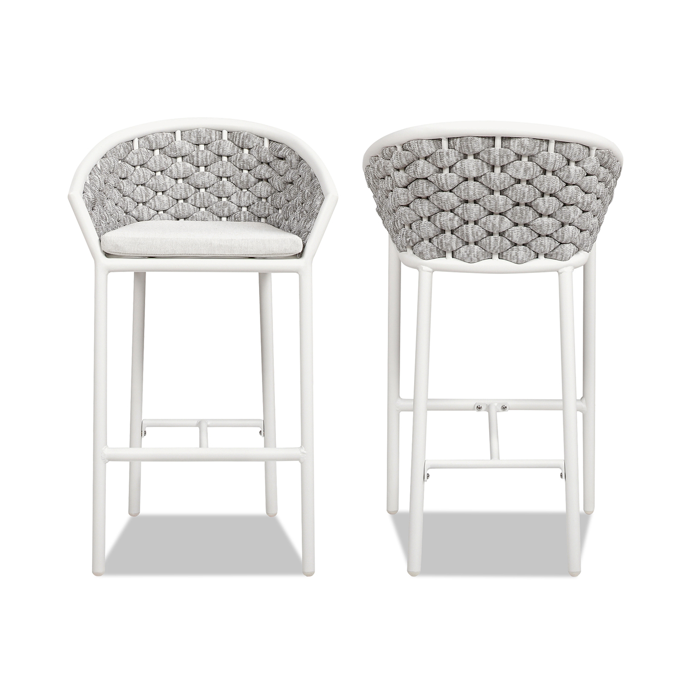 Rowan Rope Barrel Low Back Patio Counter Stool, Set of 2, Optic White