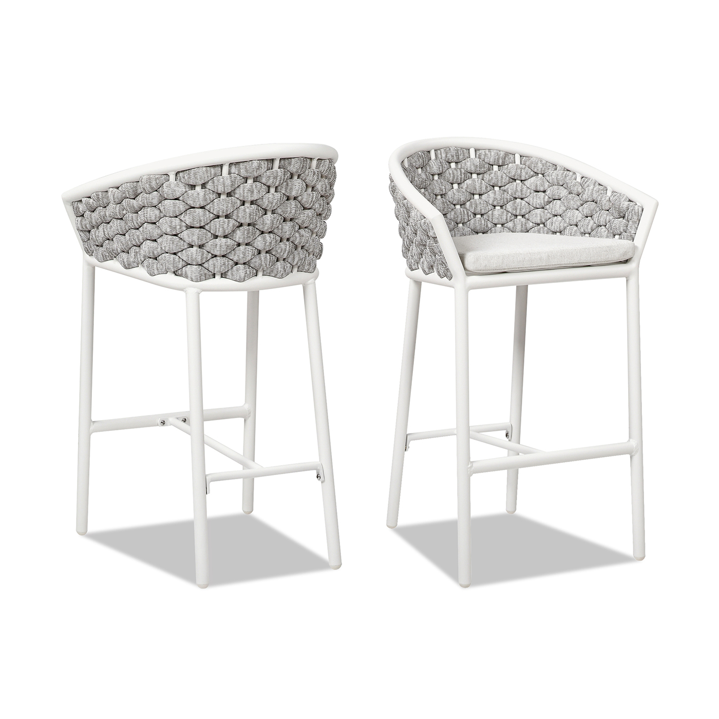 Rowan Rope Barrel Low Back Patio Counter Stool, Set of 2, Optic White