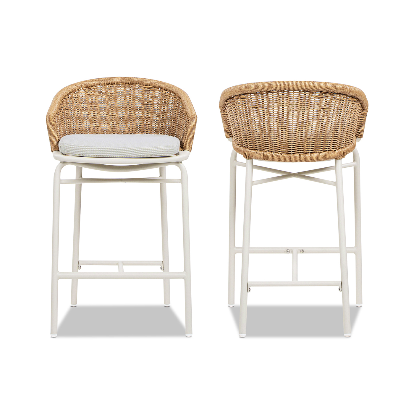 MSantorini Wicker Back Outdoor Bar Stool, Set of 2, Wheat Beige