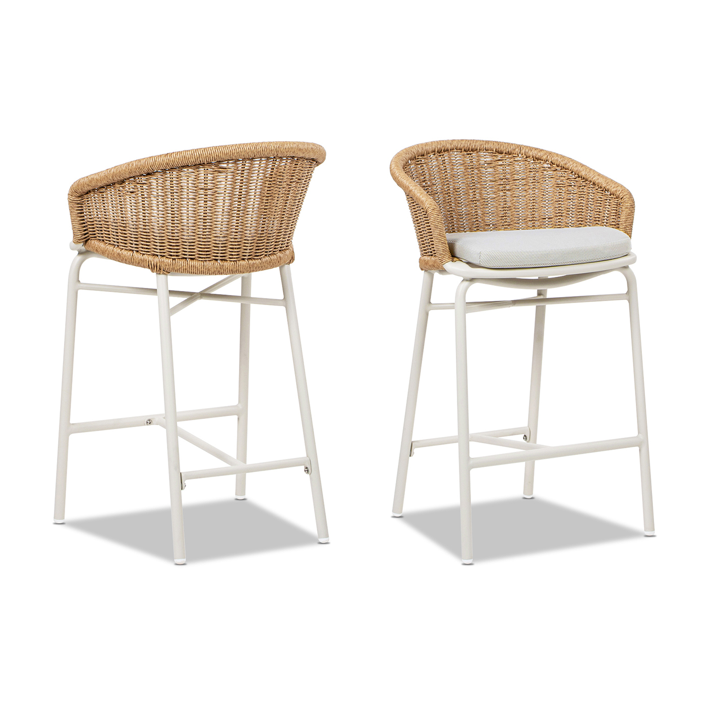 Santorini Wicker Back Outdoor Bar Stool, Set of 2, Wheat Beige
