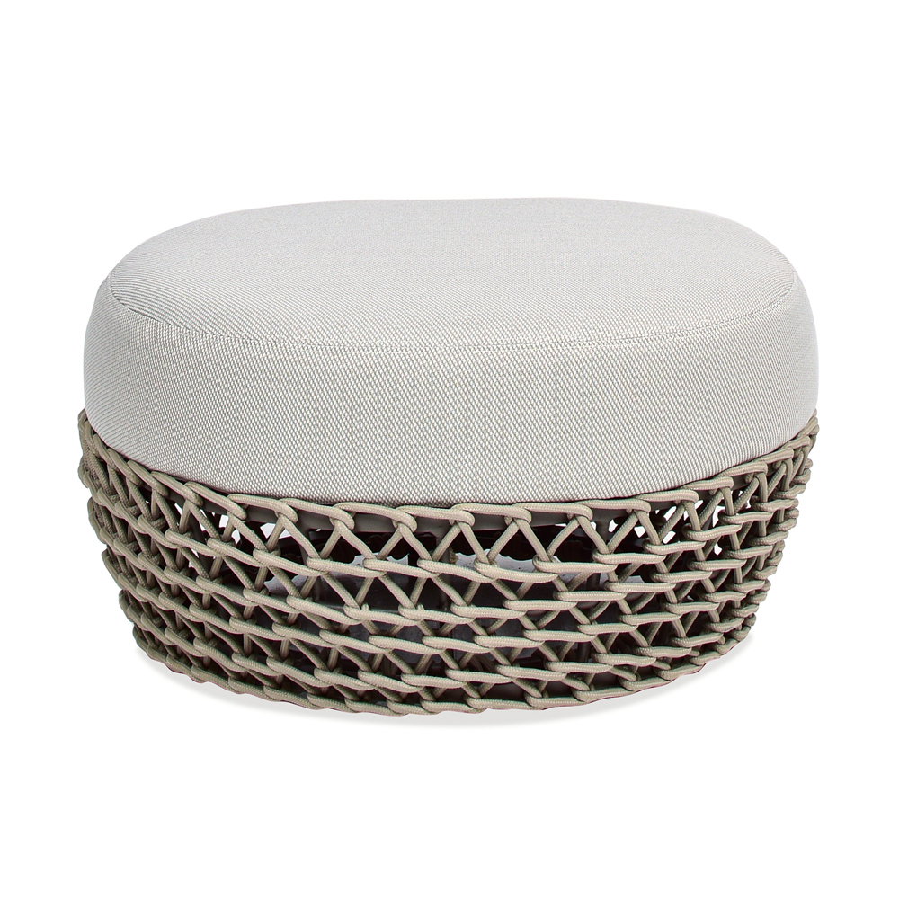 Willow Upholstered Woven Patio Deep Seating Ottoman, Wheat Beige