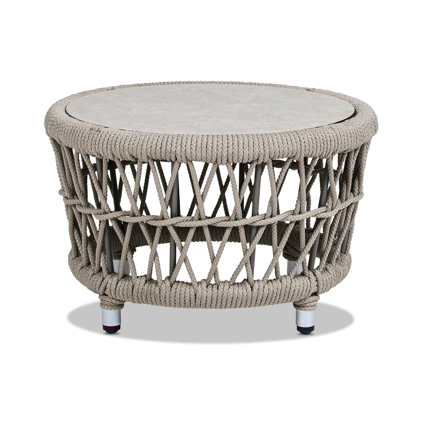 Everly Round Woven Patio Coffee Table, Light Beige