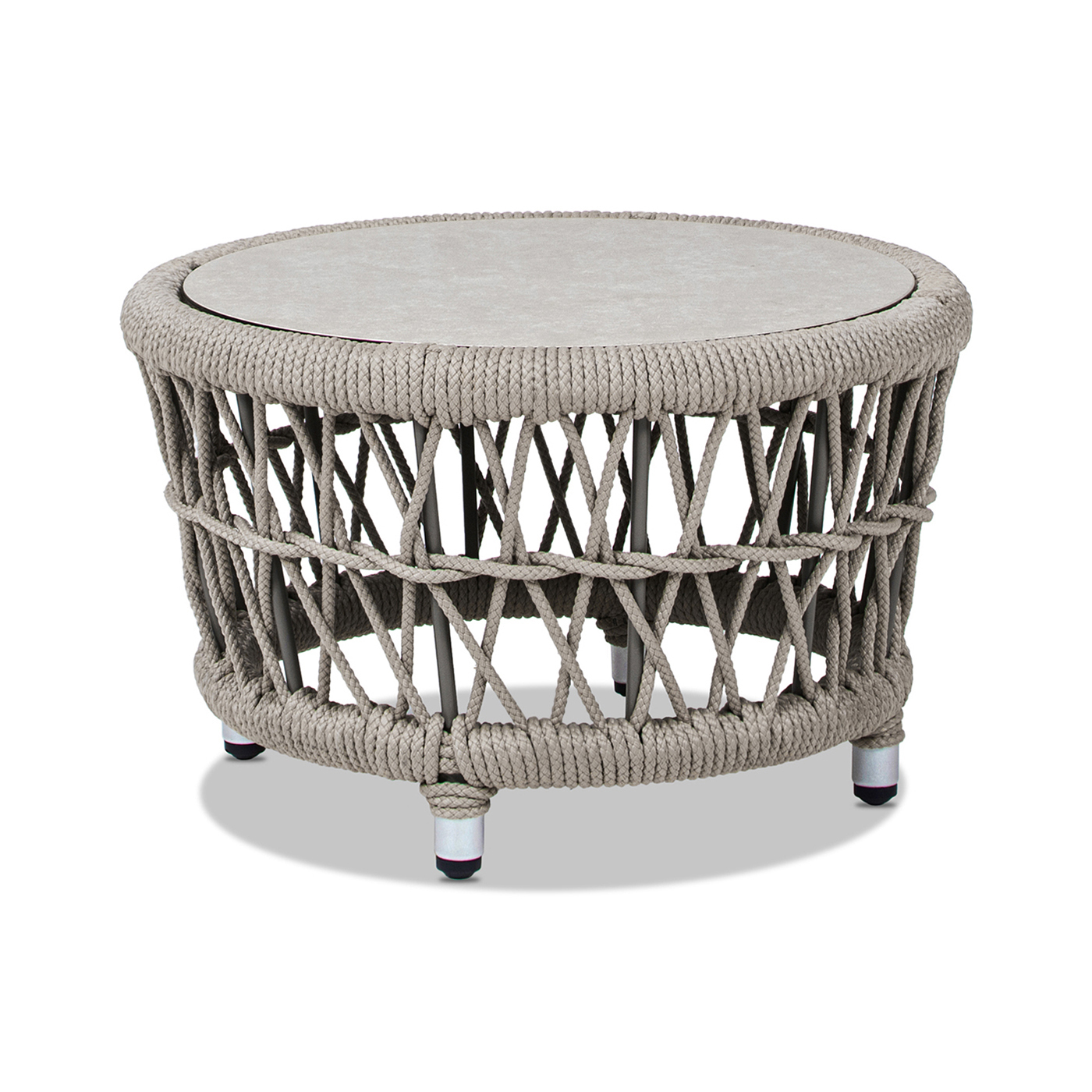 EEverly Round Woven Patio Coffee Table, Light Beige 