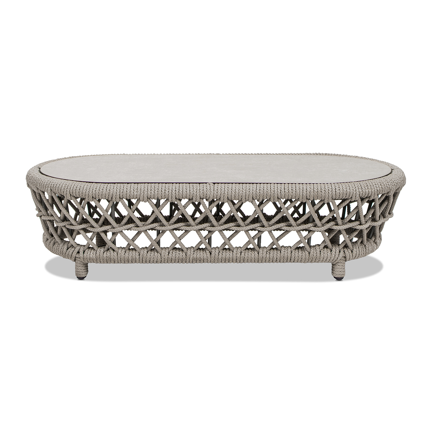 Everly Oval Woven Patio Coffee Table, Light Beige