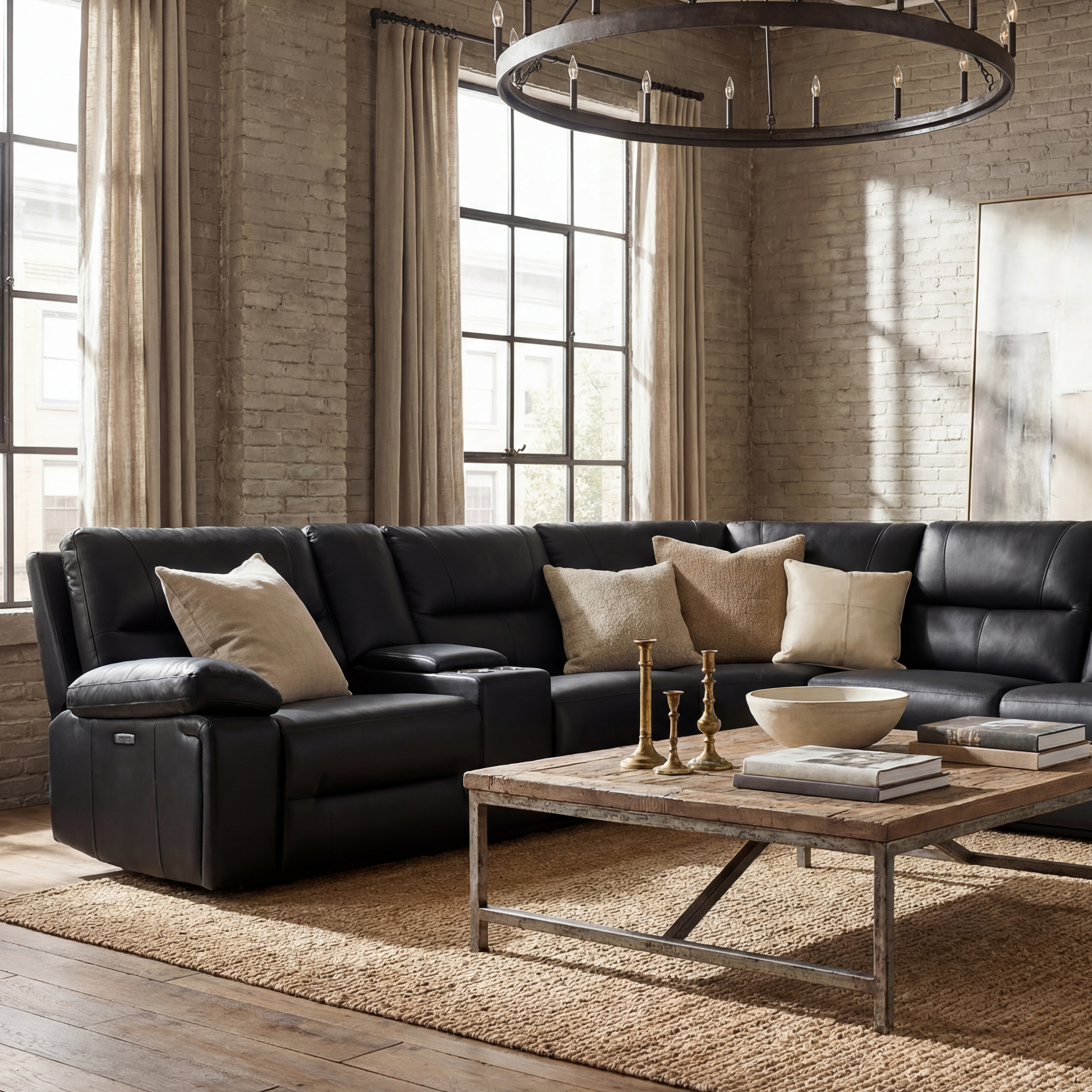 Malibu Modern Power Motion 6-Piece Reclining Corner Sectional with Cup Holders, Coal Black