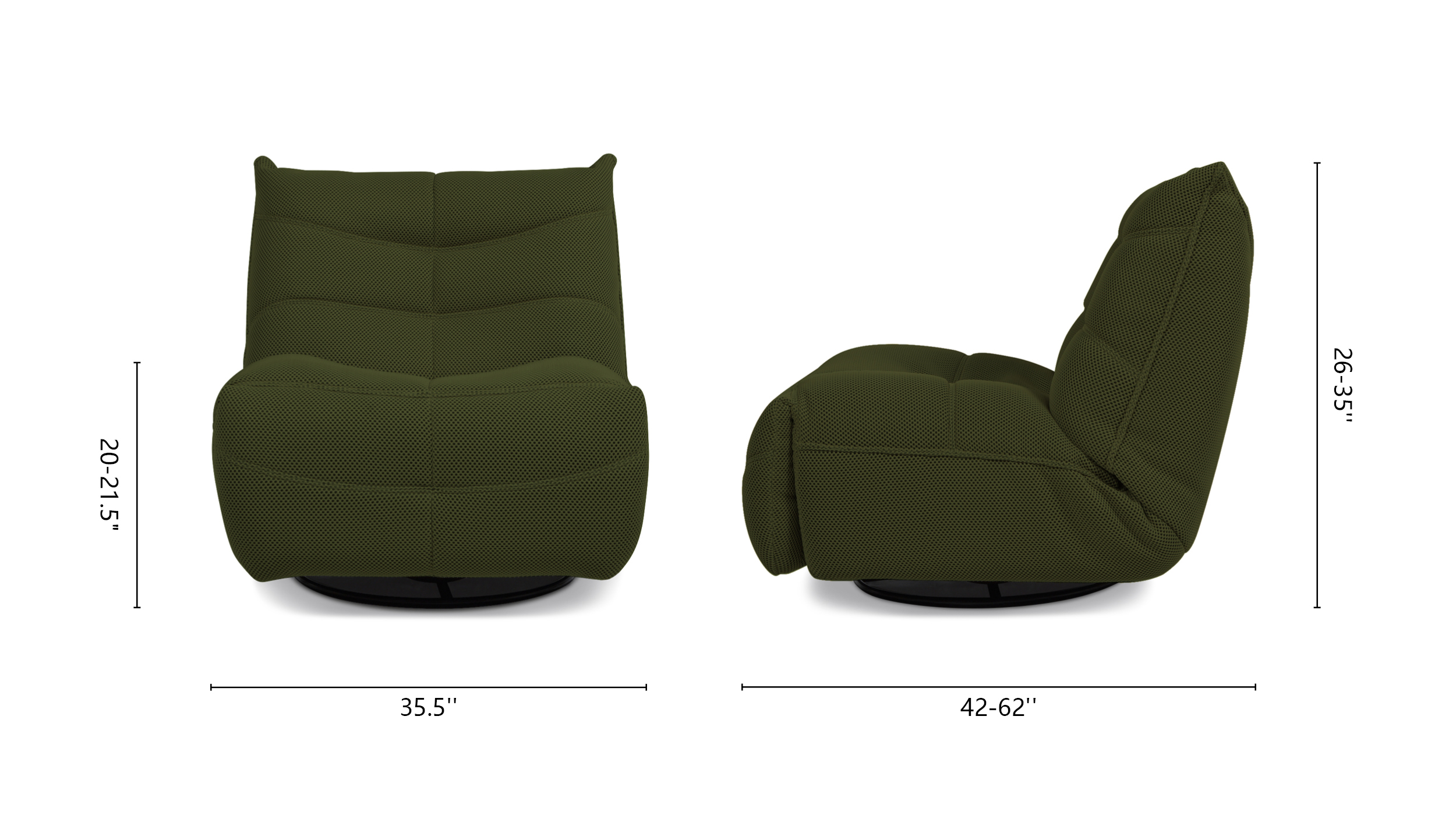 Rearden Swivel Glider Manual Recliner Armless Lounge Chair, Army Green