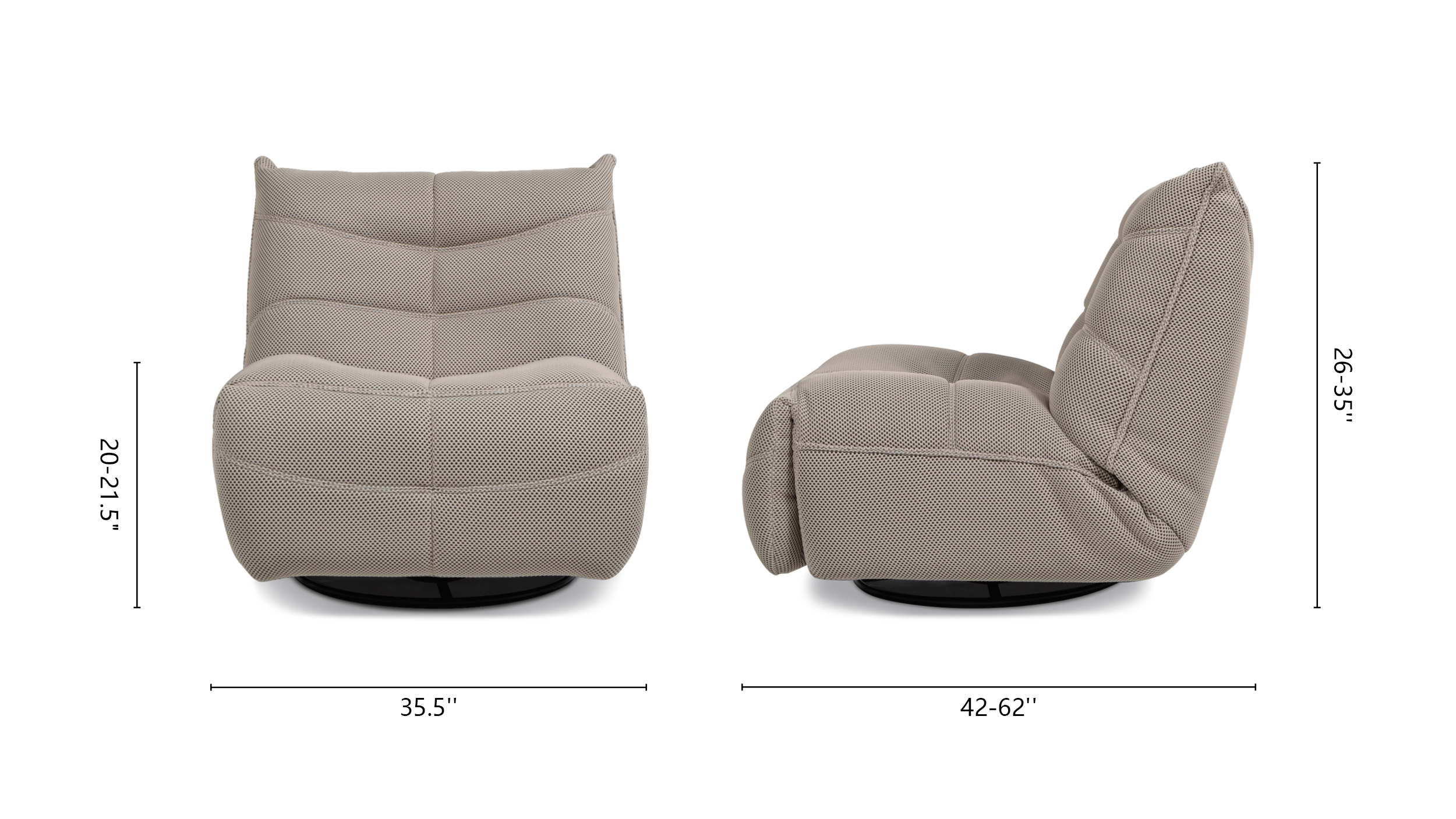 Rearden Swivel Glider Manual Recliner Armless Lounge Chair, Cement Gray