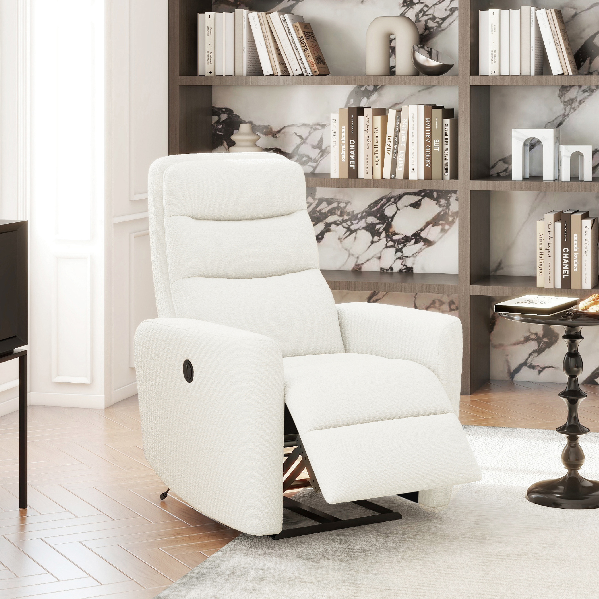 Bloomy Wide High-Back Power Recliner, Chiffon White Bouclé