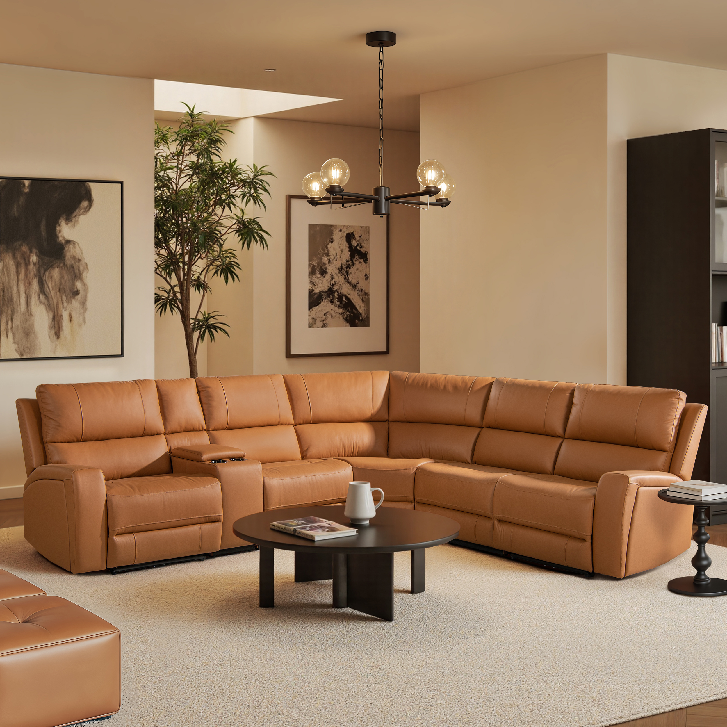 Melbourne Modern Power Motion 6-Piece Reclining Corner Sectional with Cup Holders, Classic Light Gray