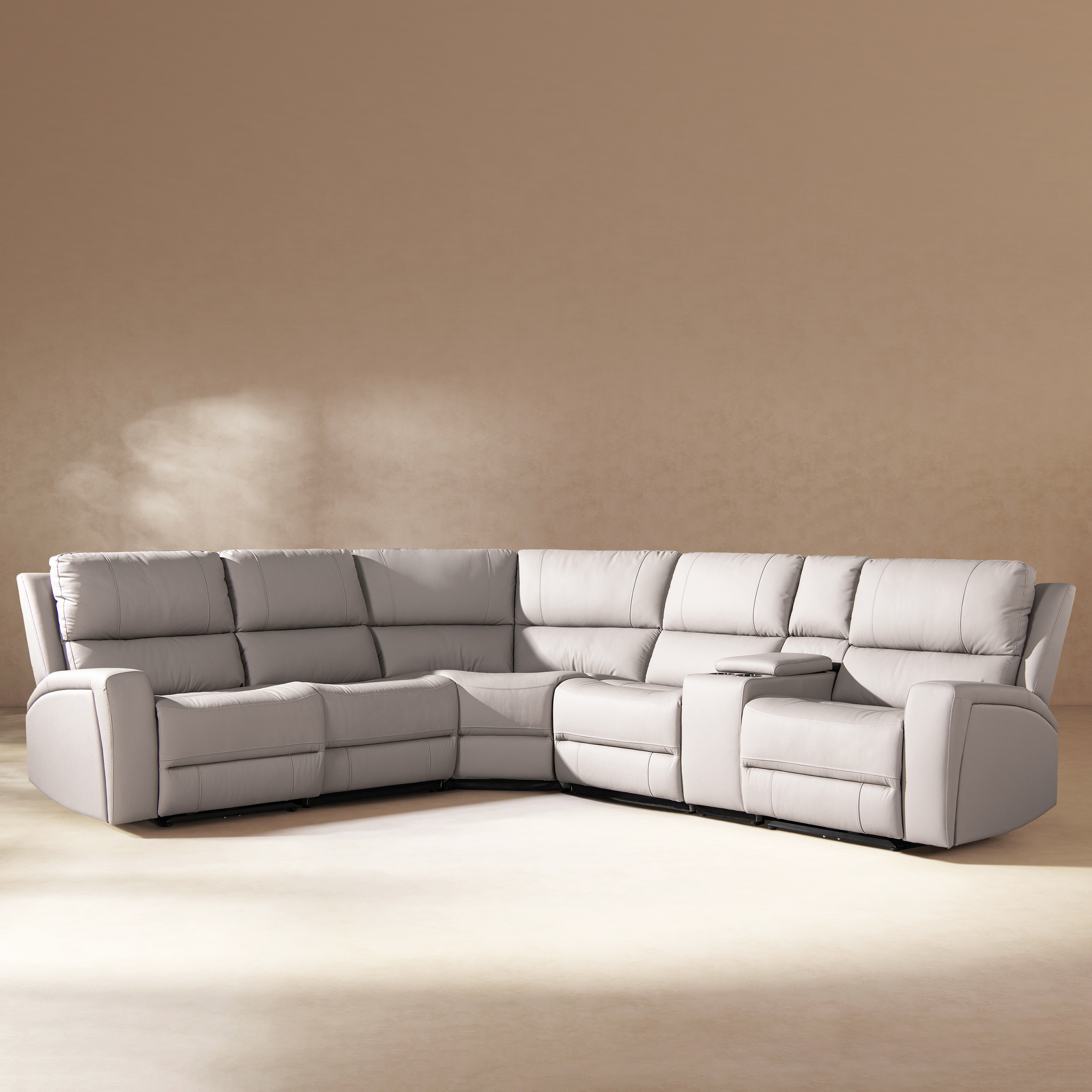 Melbourne Modern Power Motion 6-Piece Reclining Corner Sectional with Cup Holders, Dallas Tan Brown