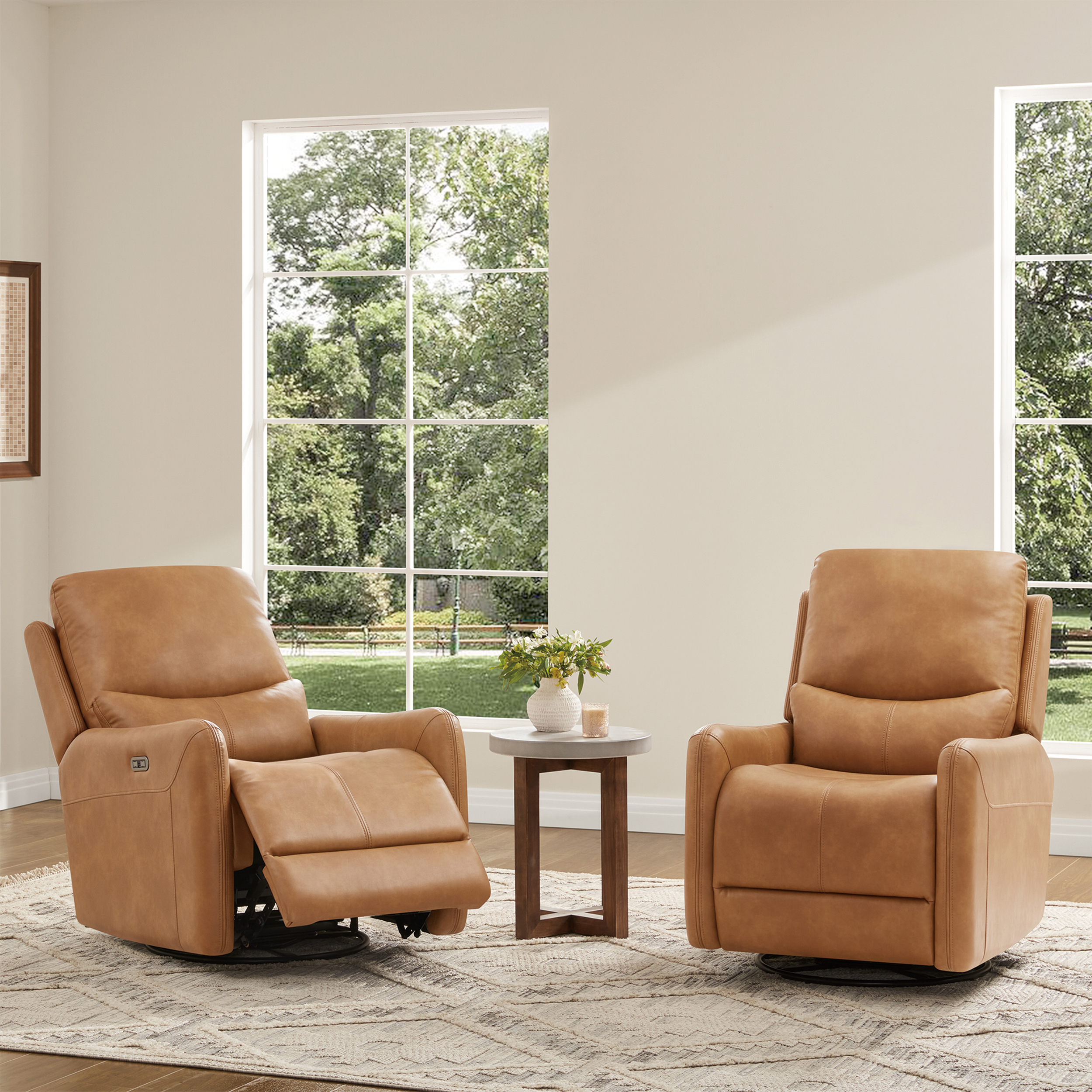 Dublin Swivel Power Recliner Arm Chair, Saddle Brown