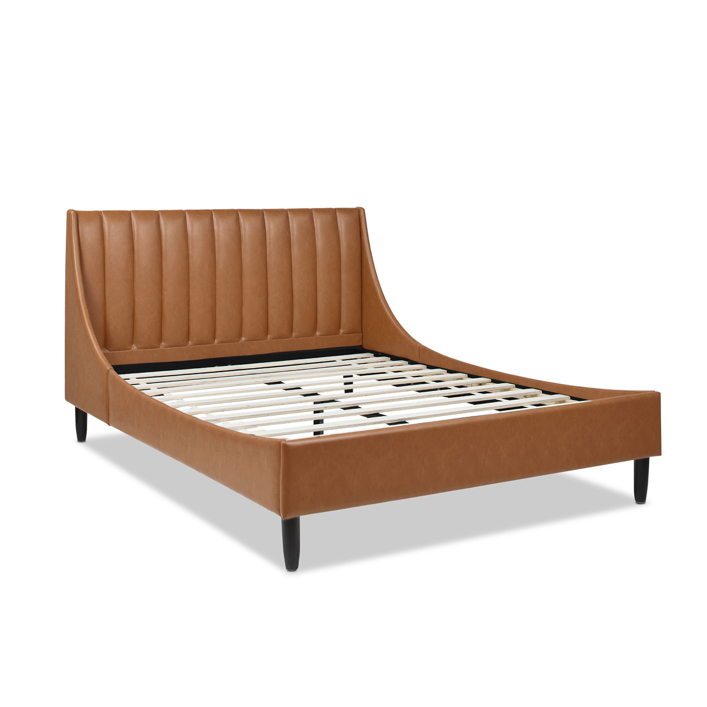 Tan Brown Faux Leather Upholstered Platform Queen Bed