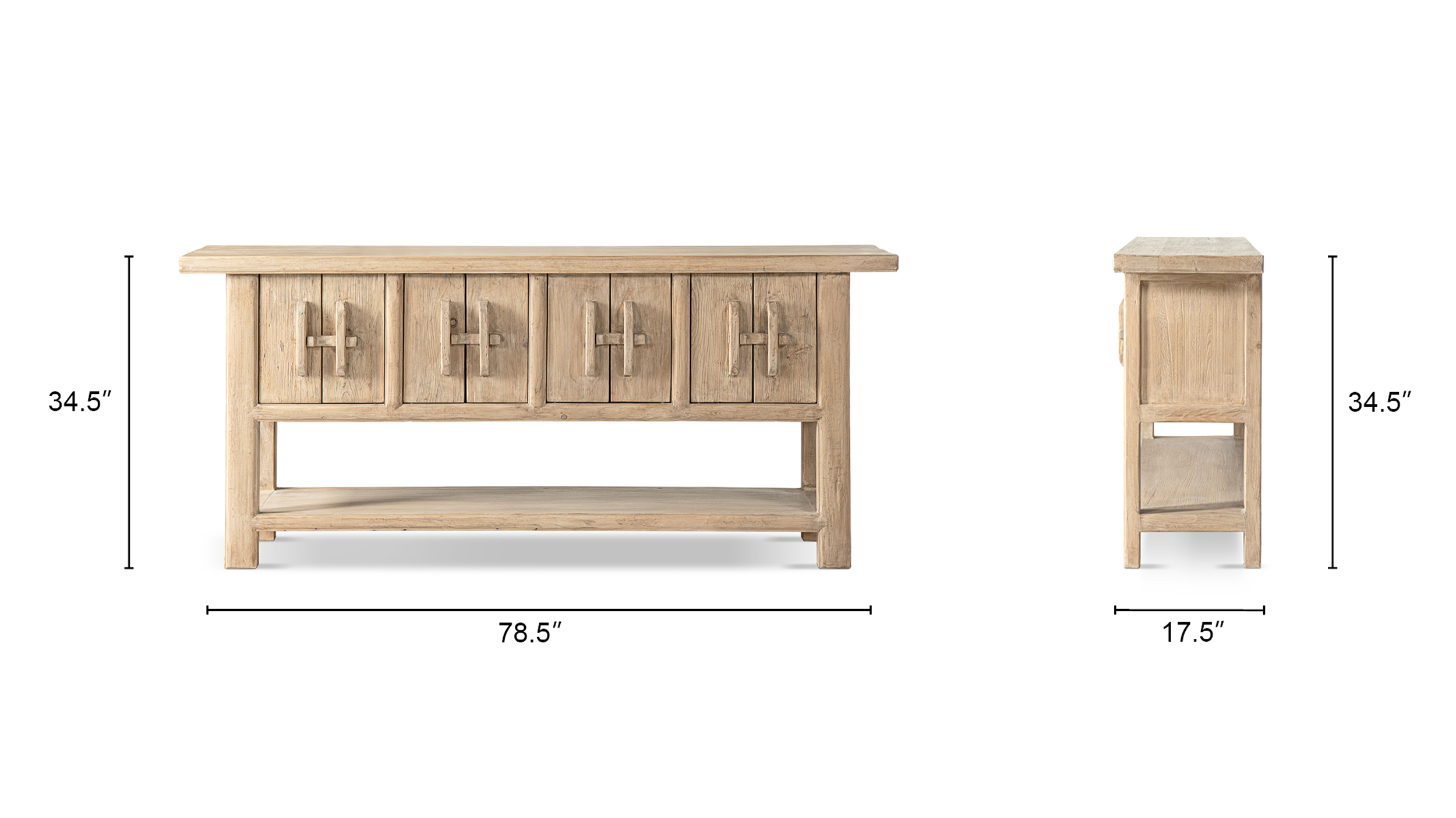 Rowan Solid Reclaimed Elm Sideboard with Lower Shelf, Heritage Light Natural Brown Rowan Solid Reclaimed Elm Sideboard with Lower Shelf, Heritage Light Natural Brown
